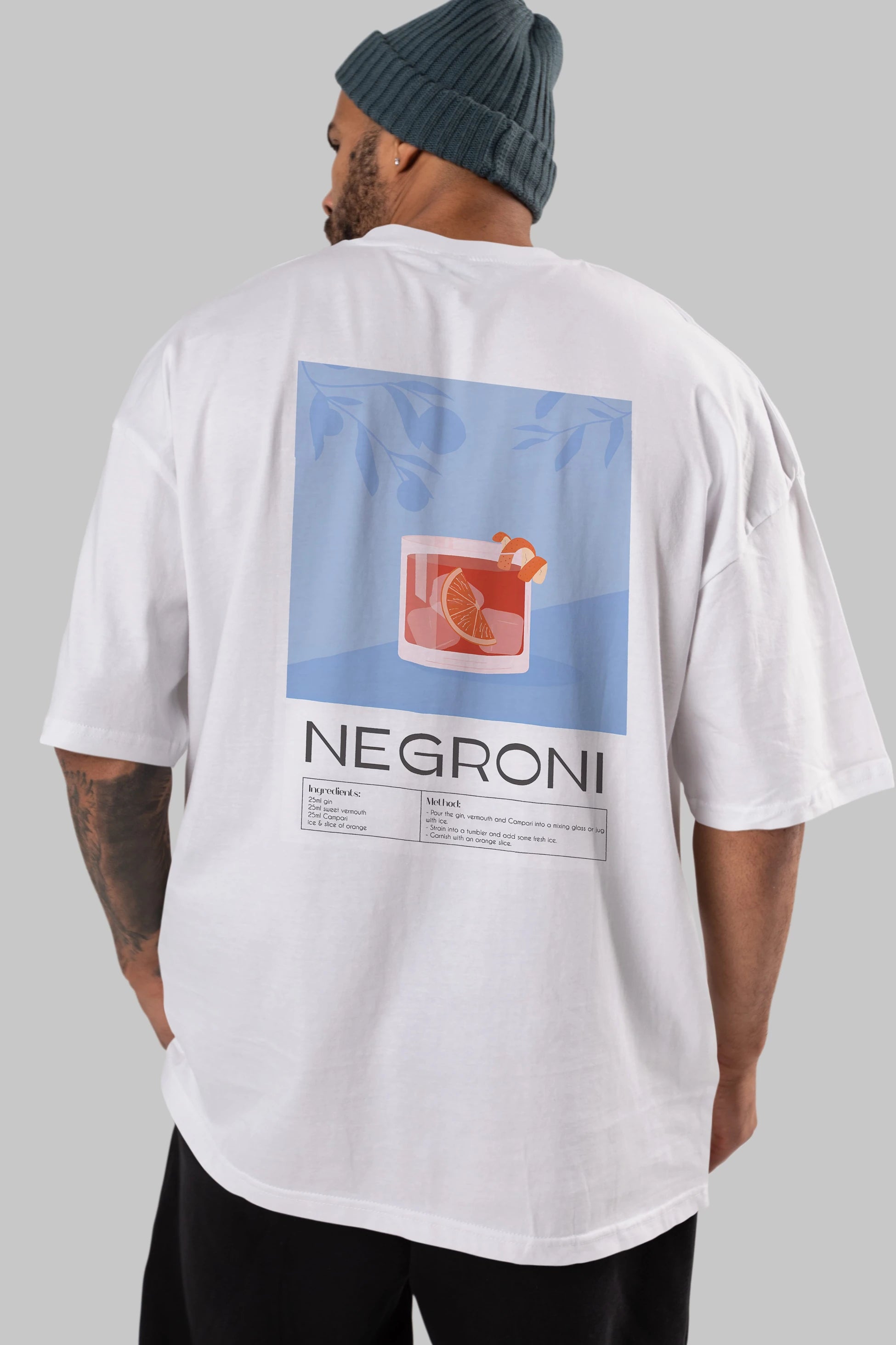 Negroni Arka Baskılı Oversize t-shirt Erkek Kadın Unisex %100 Pamuk Bisiklet Yaka tişort