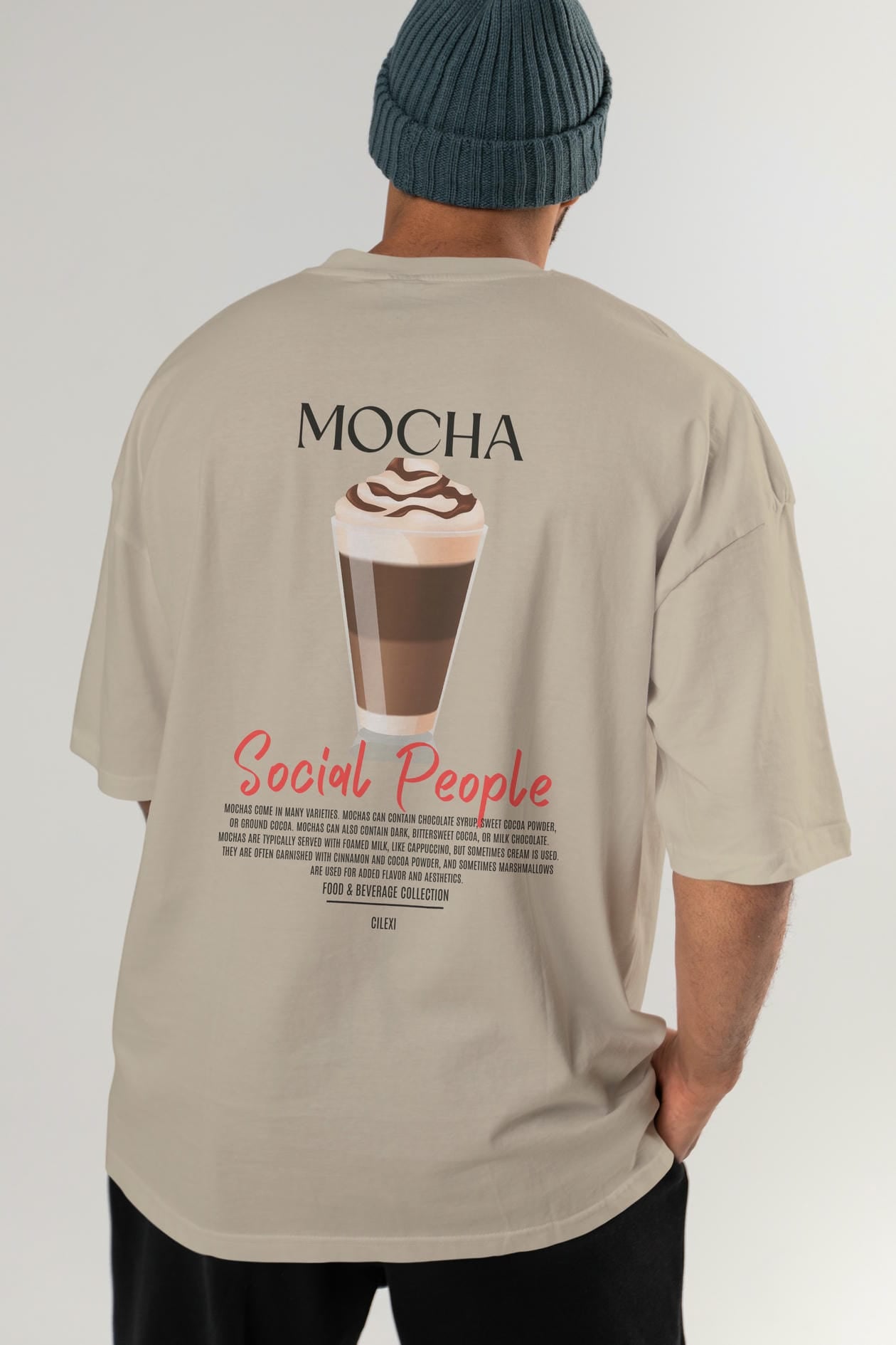 Mocha Kokteyl Serisi Baskılı Oversize t-shirt Erkek Kadın Unisex %100 Pamuk Bisiklet Yaka tişort