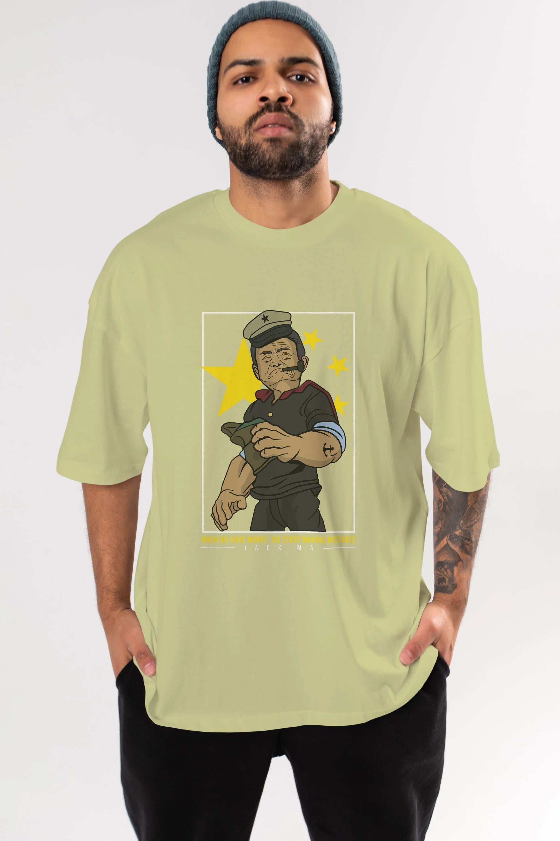 Popeye Jack Ma Ön Baskılı Oversize t-shirt Erkek Kadın Unisex %100 Pamuk tişort