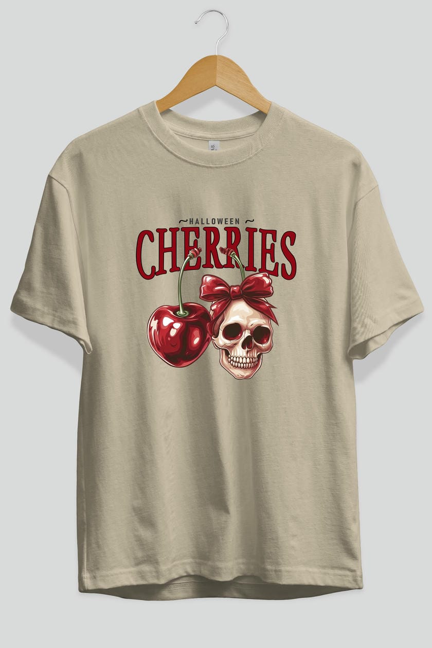 Cherry Cherries 1 Ön Baskılı Oversize t-shirt Erkek Kadın Pamuk Bisiklet Yaka tişort