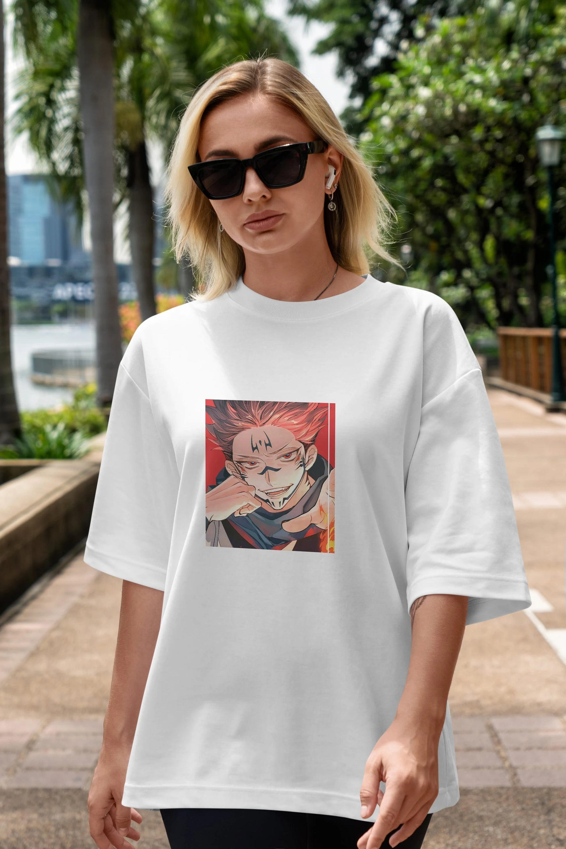 Sukuna Ryoumen 4 Anime Ön Baskılı Oversize t-shirt %100 pamuk Erkek Kadın Unisex