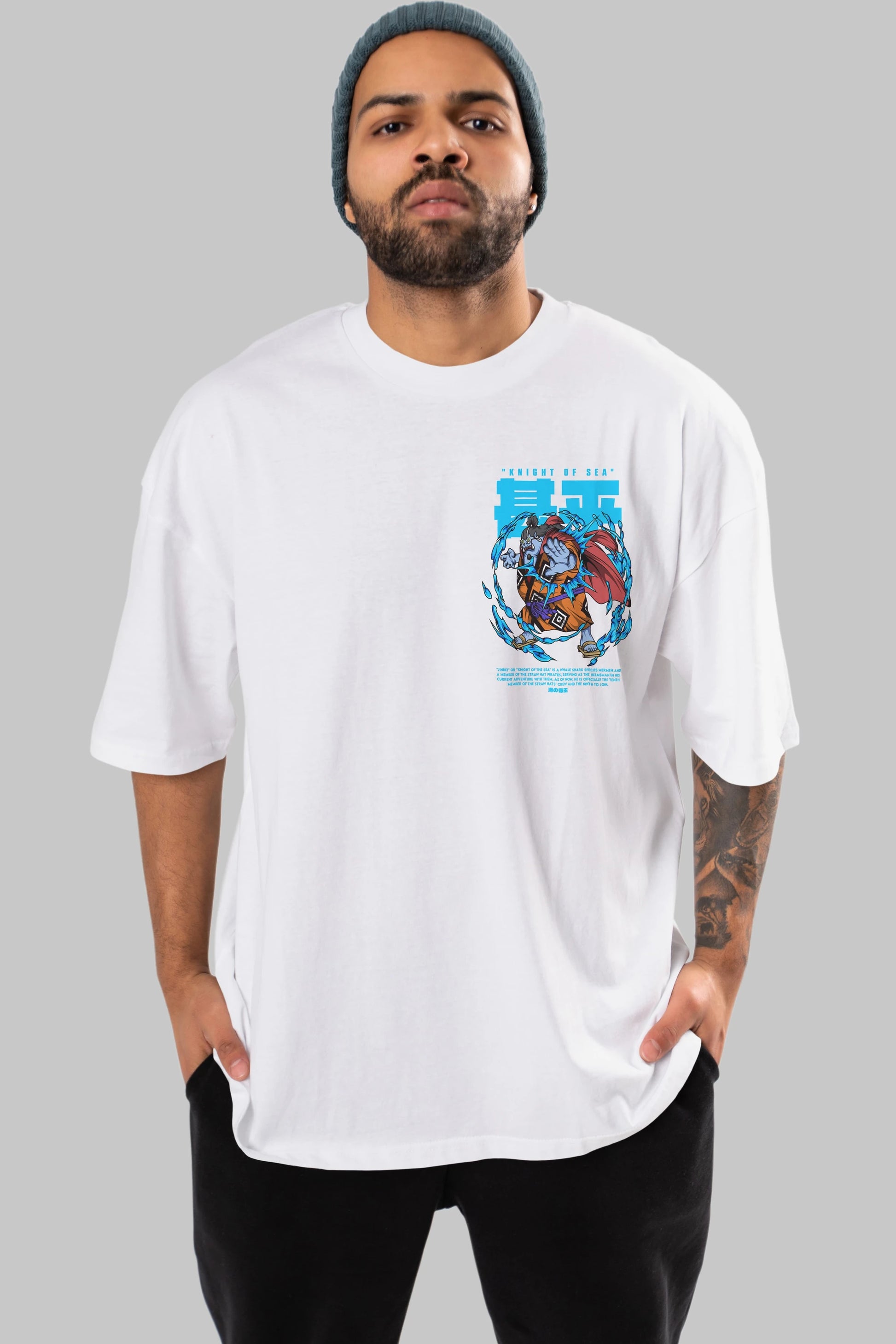 Jinbei Ön Sol Baskılı Oversize t-shirt Erkek Kadın Unisex %100 Pamuk Bisiklet Yaka tişort