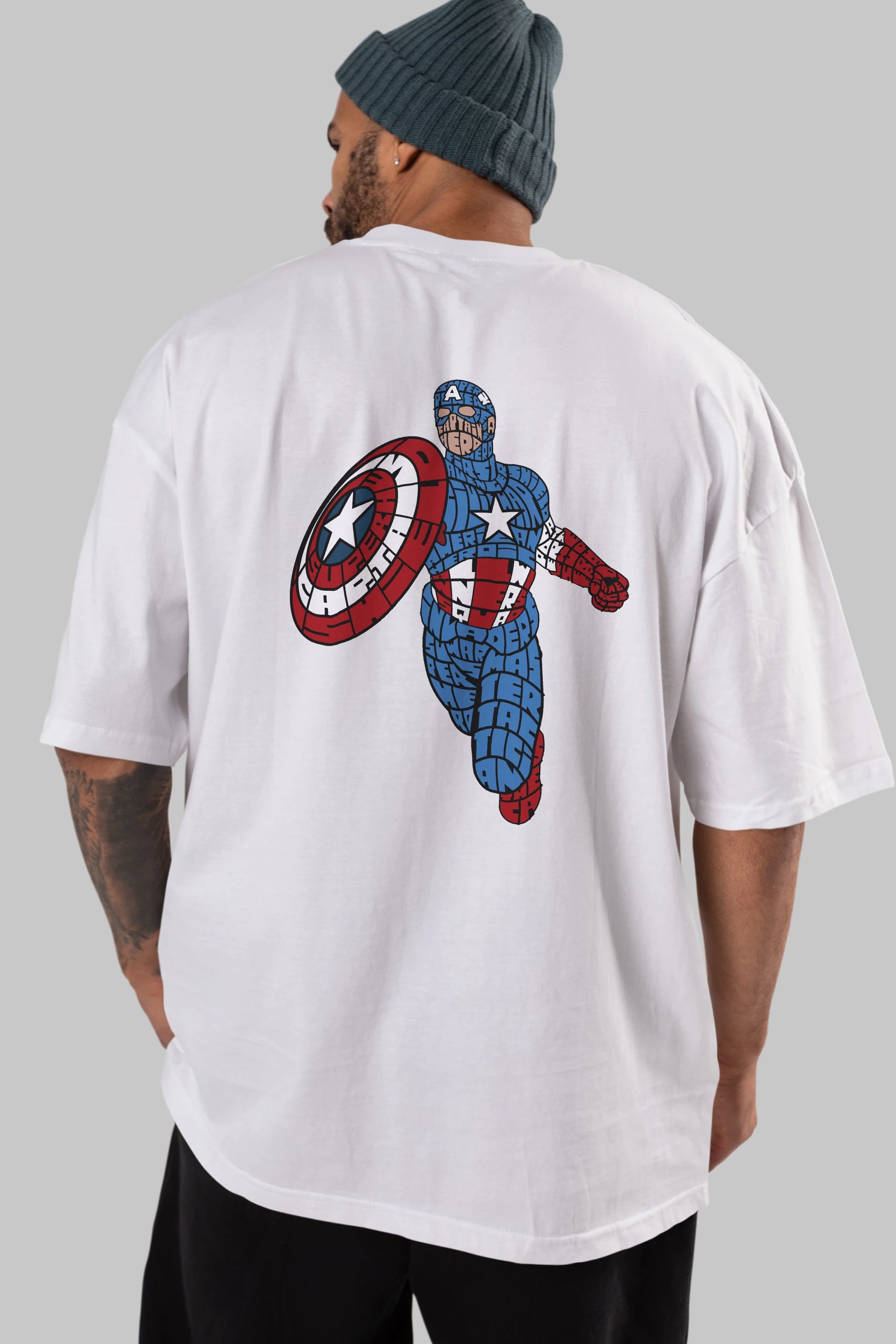 Star and Stripes Hero Arka Baskılı Oversize t-shirt %100 pamuk Erkek Kadın Unisex