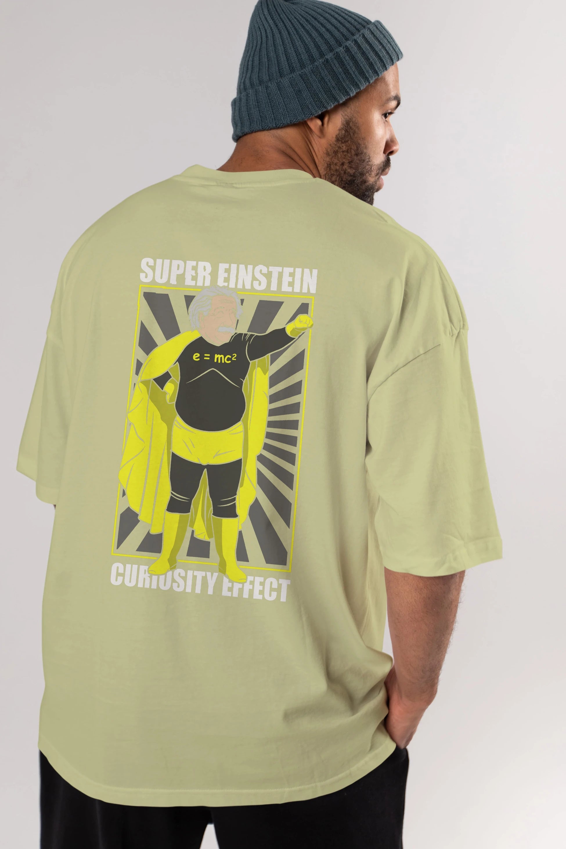 Super Einsten Arka Baskılı Oversize t-shirt Erkek Kadın Unisex %100 Pamuk tişort