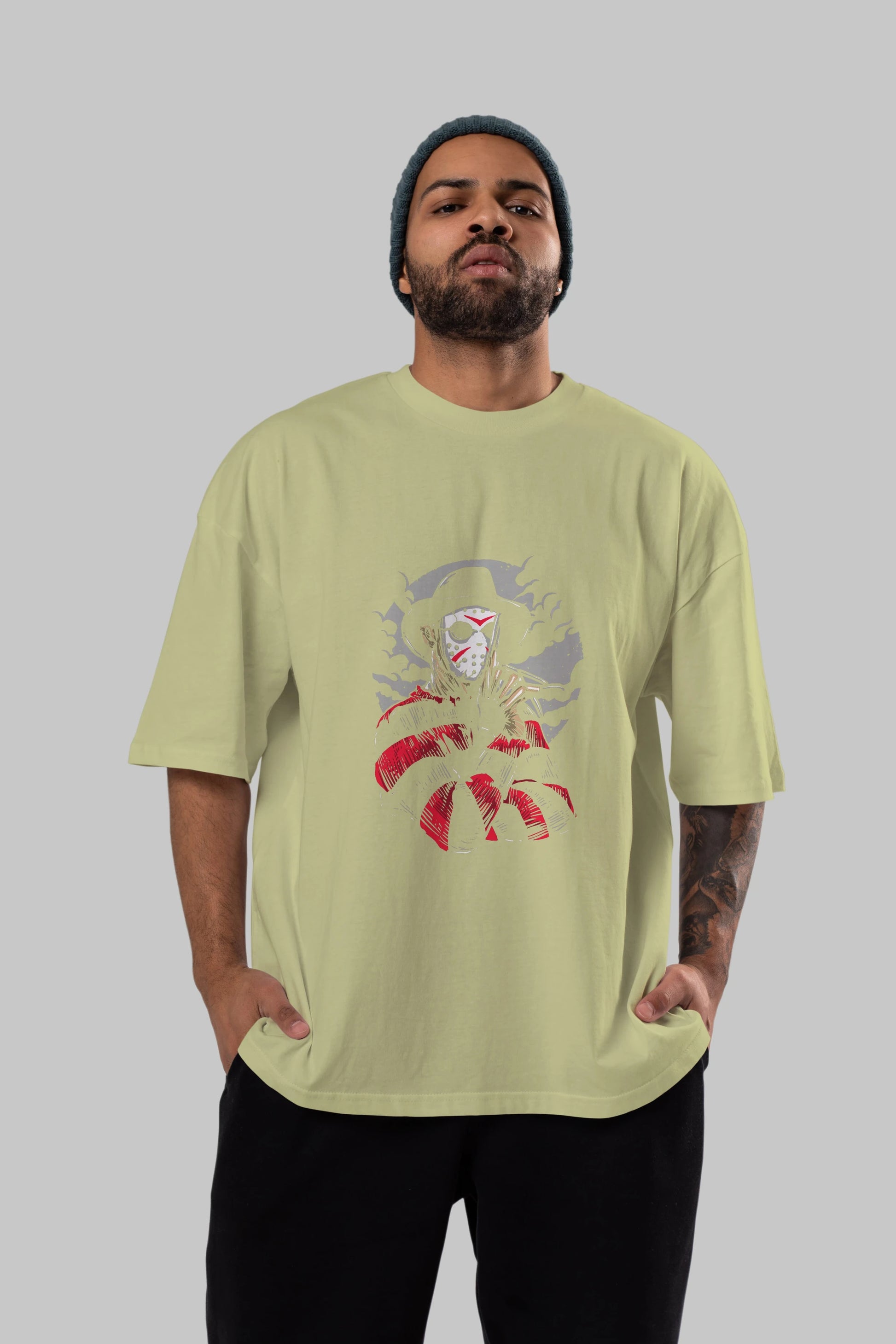 Freddy VS Jason (2) Ön Baskılı Oversize t-shirt Erkek Kadın Unisex %100 Pamuk tişort