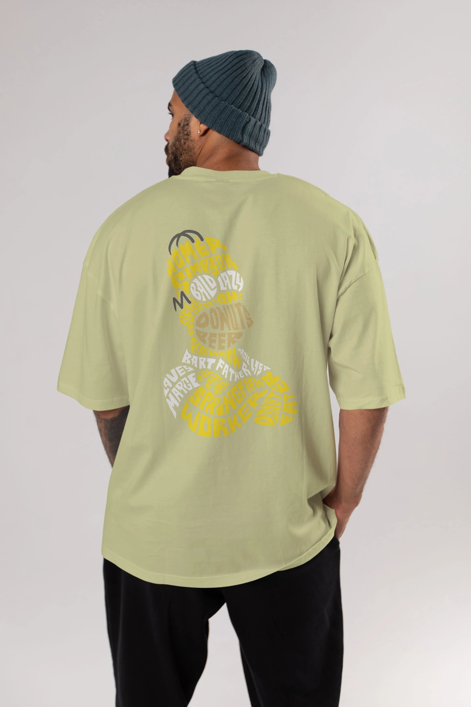 Homer Simpson Arka Baskılı Oversize t-shirt %100 pamuk Erkek Kadın Unisex