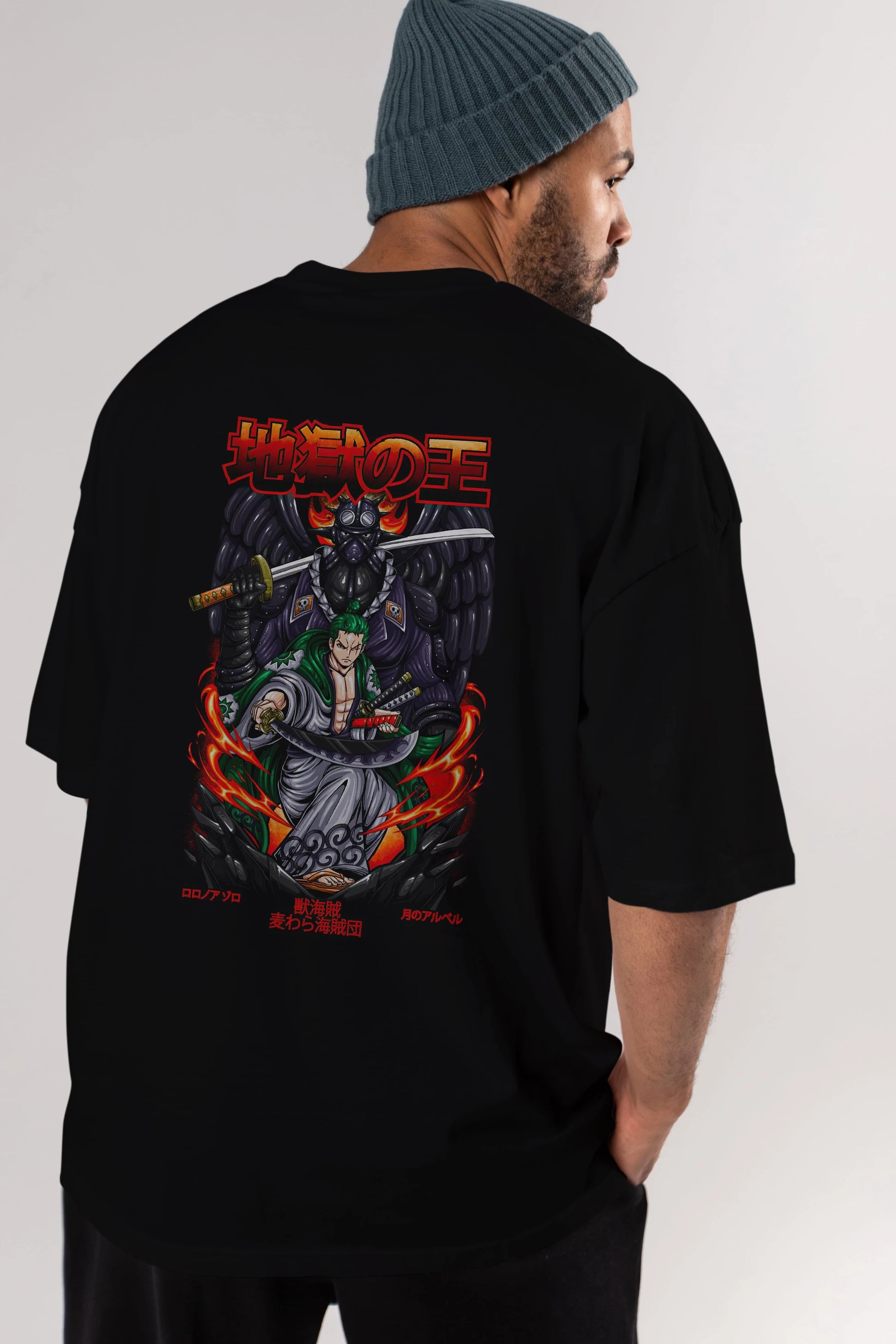 Roronoa Zoro 4 Anime Arka Baskılı Oversize t-shirt Erkek Kadın Unisex