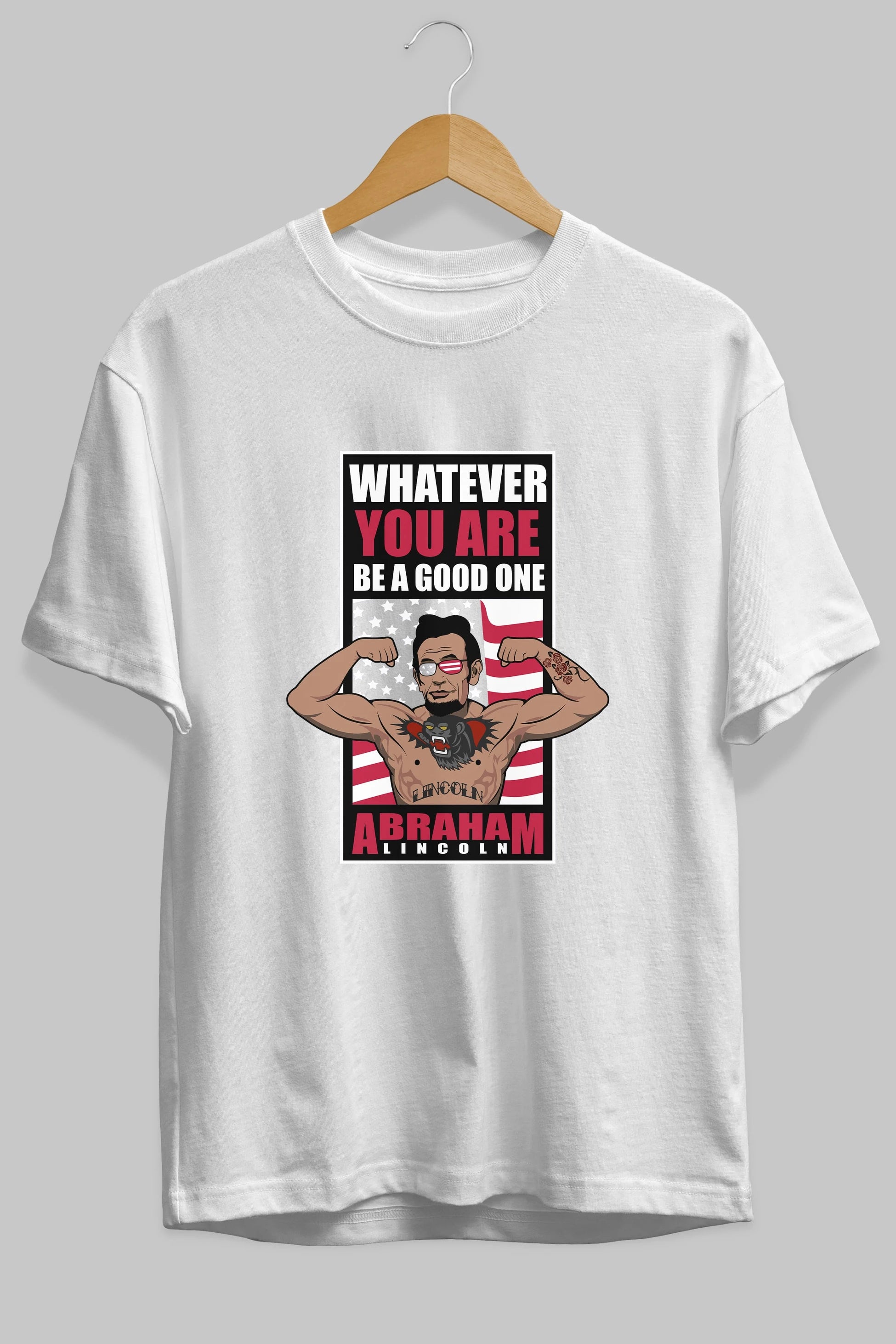 Lincoln Fighter Ön Baskılı Oversize t-shirt Erkek Kadın Unisex %100 Pamuk tişort