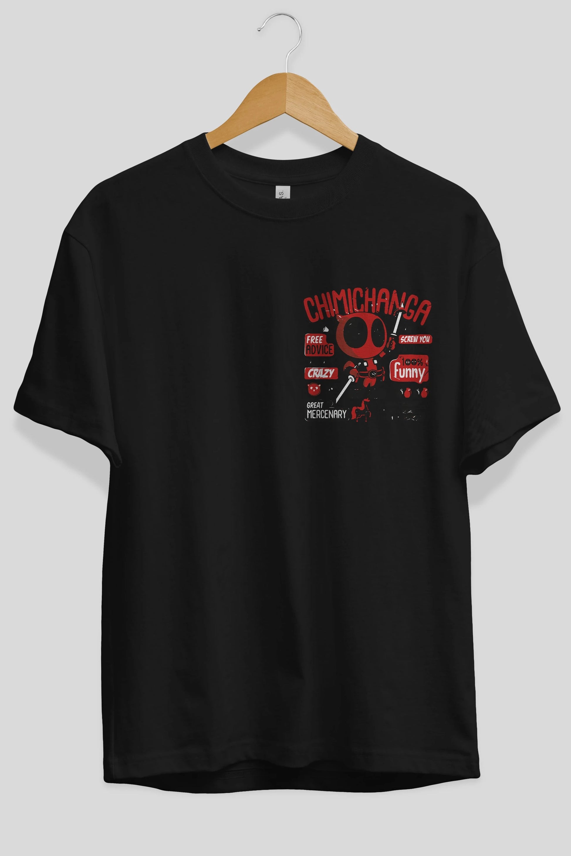 Deadpool (9) Ön Sol Baskılı Oversize t-shirt Erkek Kadın Unisex %100 Pamuk Bisiklet Yaka tişort