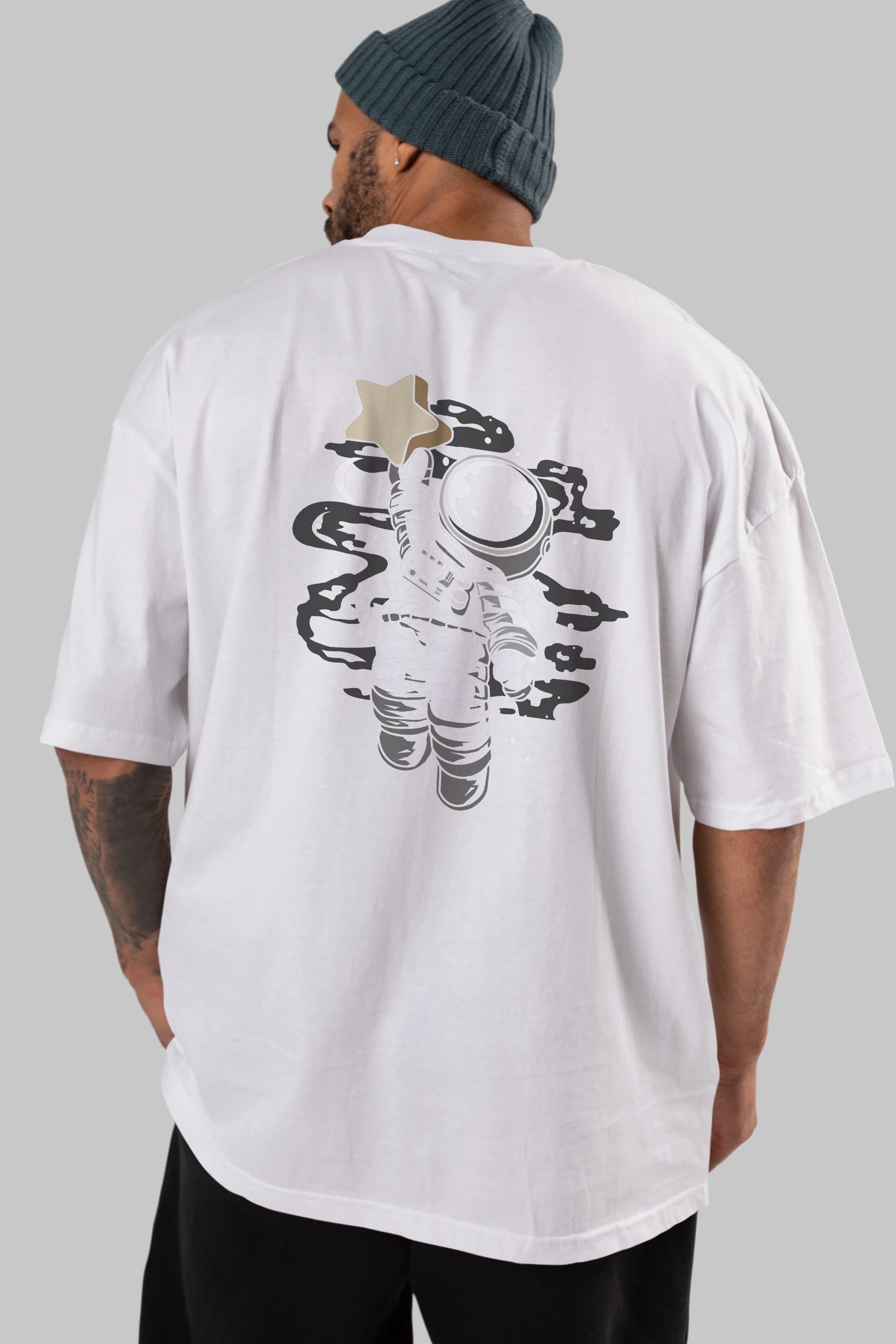 Astronaut Reach The Star Arka Baskılı Oversize t-shirt Erkek Kadın Unisex