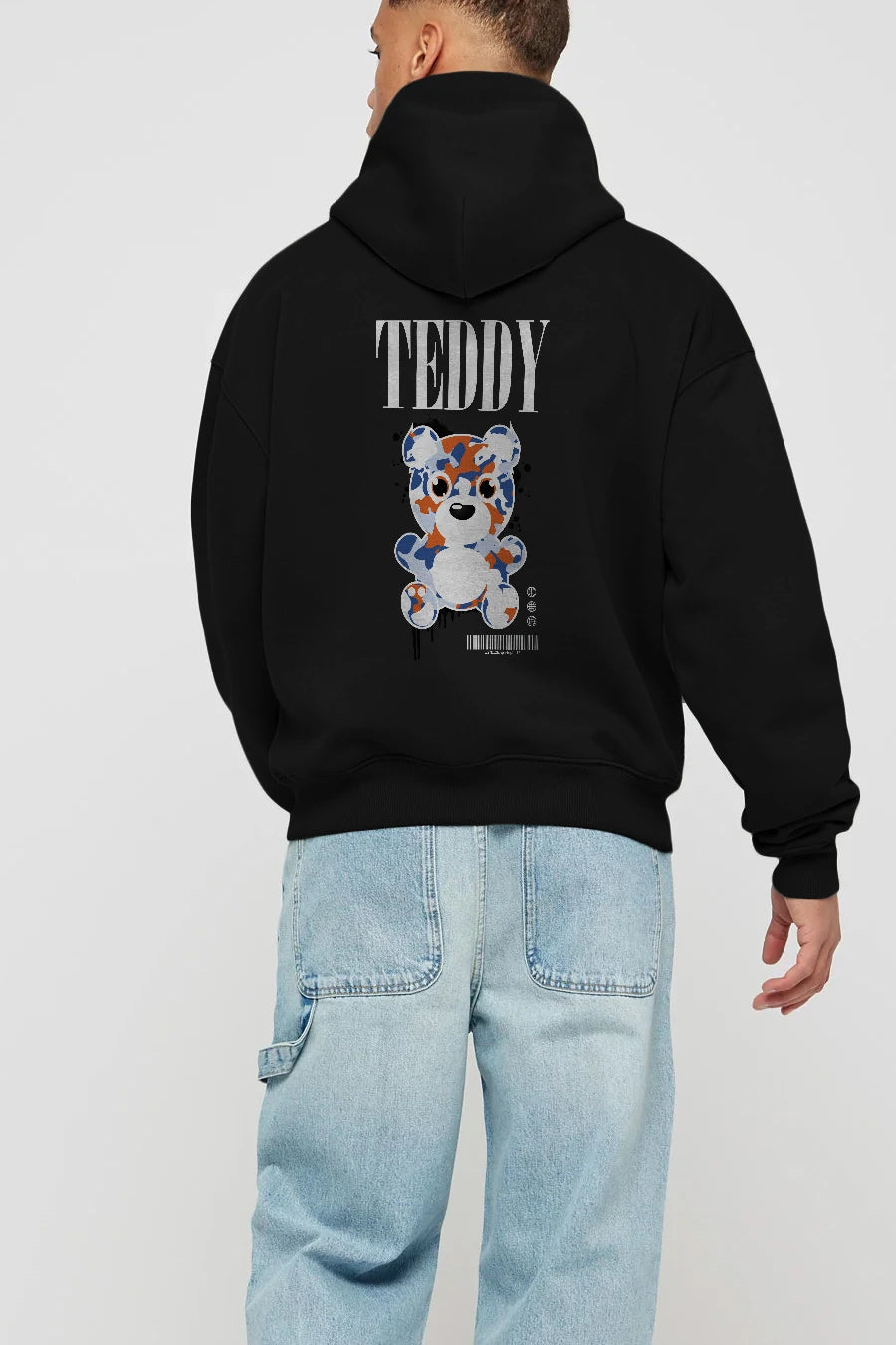 Teddy Bear Streetwear Arka Baskılı Hoodie Oversize Kapüşonlu Sweatshirt Erkek Kadın Unisex
