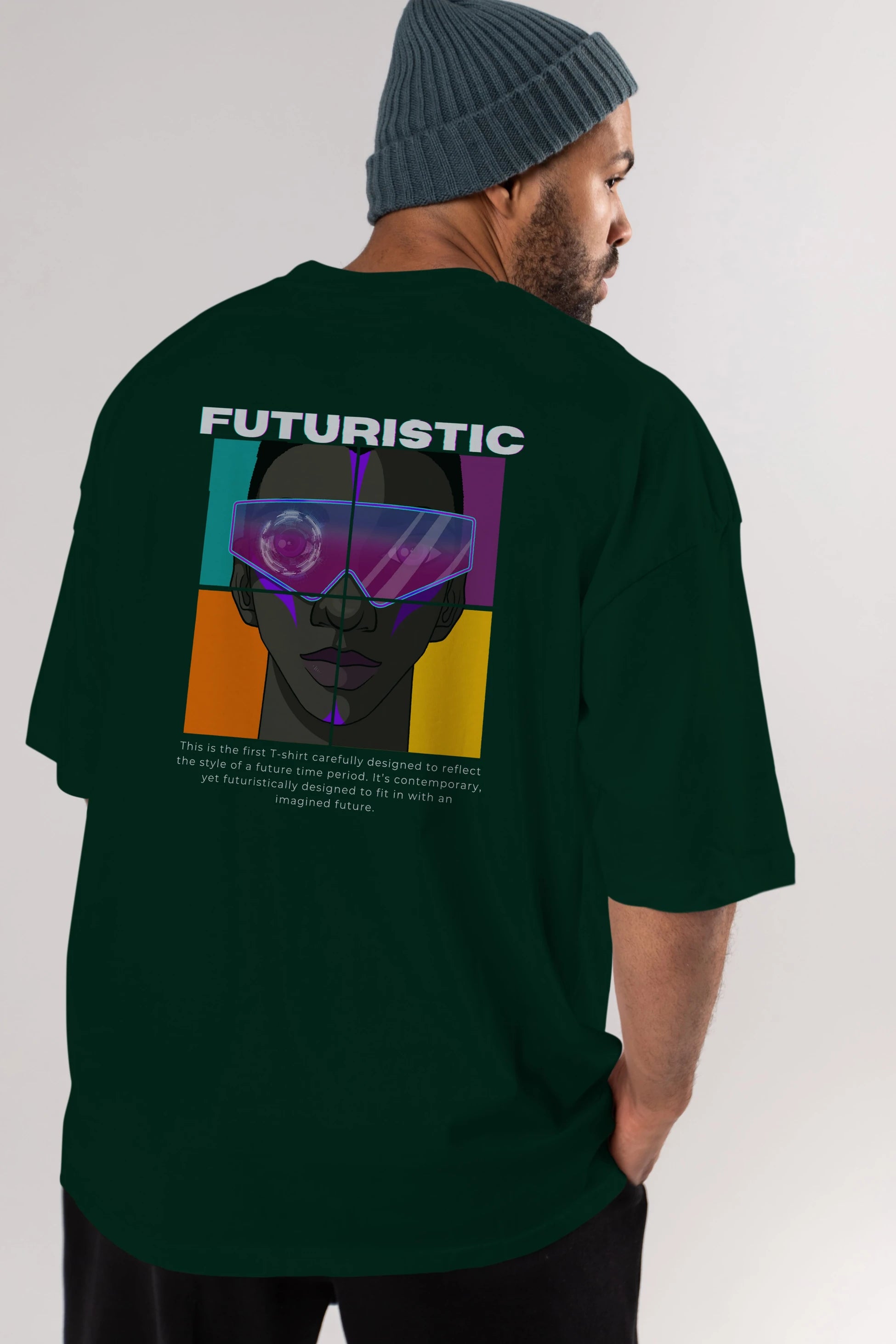 Futuristic Streetwear Arka Baskılı Oversize t-shirt Erkek Kadın Unisex