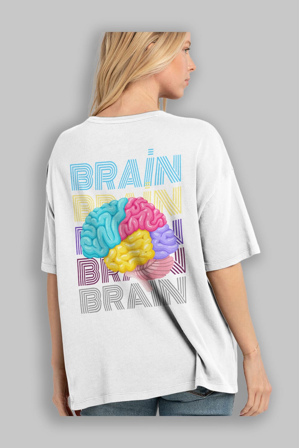 Brain Yazılı Arka Baskılı Oversize t-shirt Erkek Kadın Unisex
