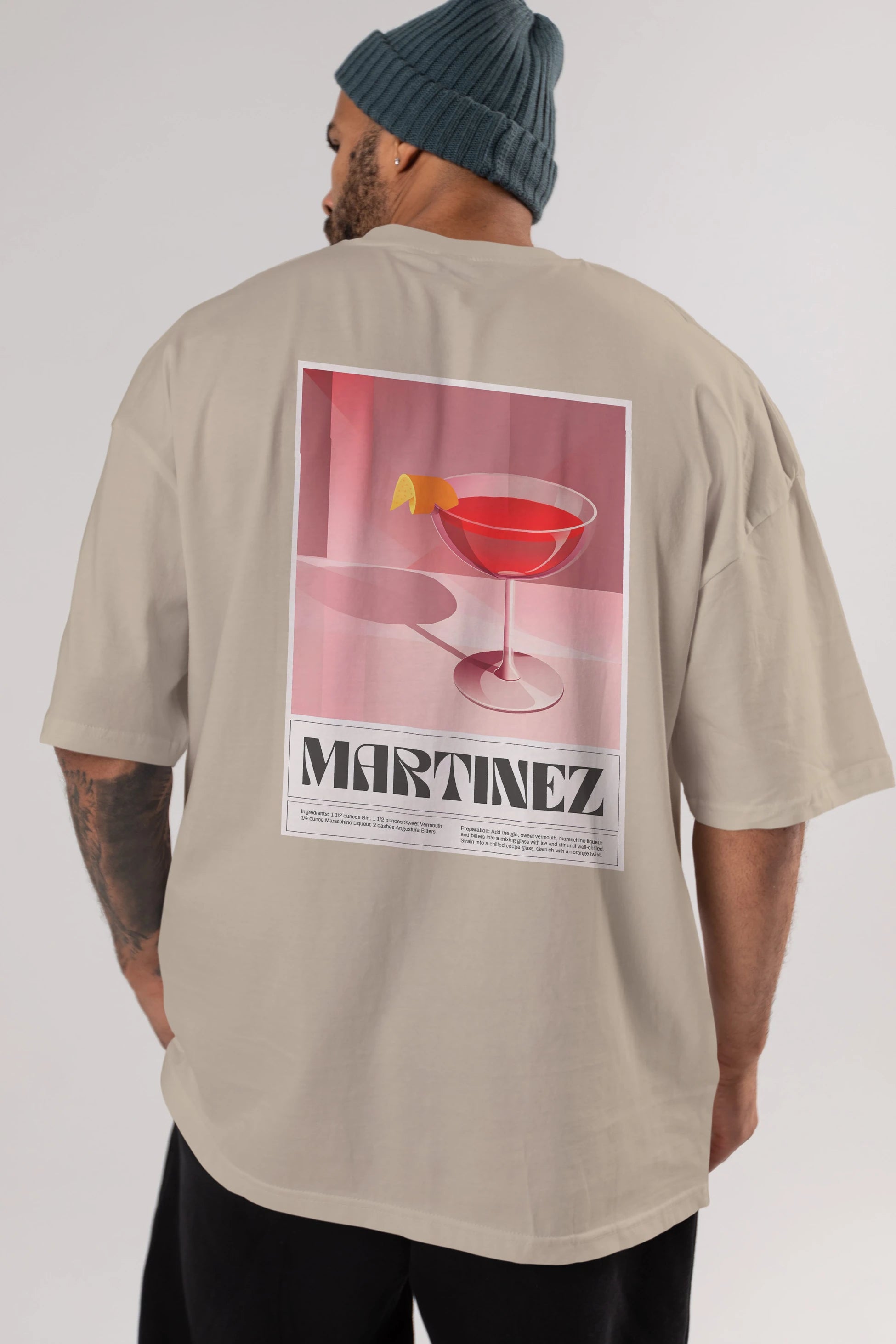 Martinez Arka Baskılı Oversize t-shirt Erkek Kadın Unisex %100 Pamuk Bisiklet Yaka tişort