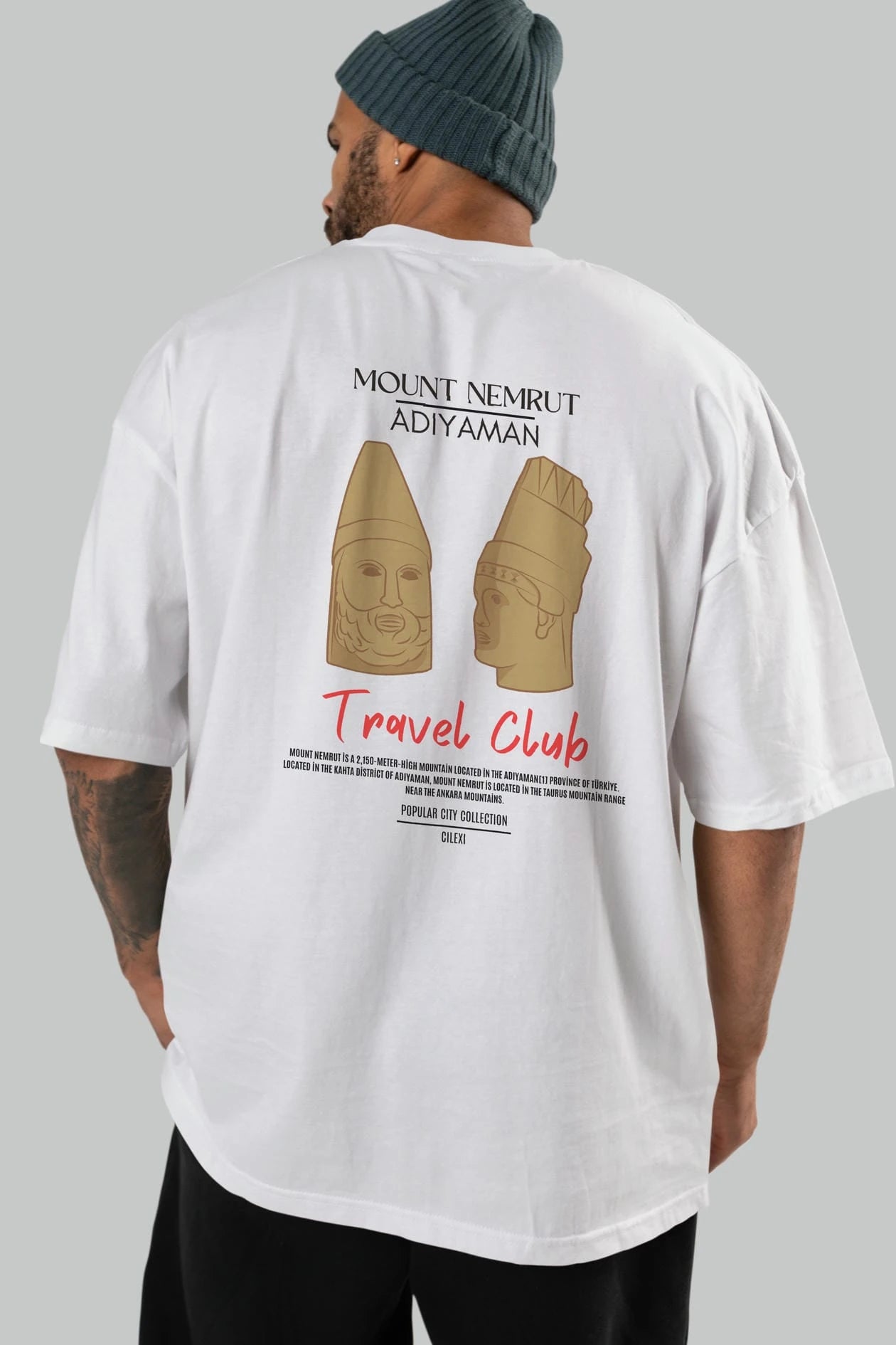 Mount Nemrut Adiyaman Arka Baskılı Oversize t-shirt Erkek Kadın Pamuk Bisiklet Yaka tişort