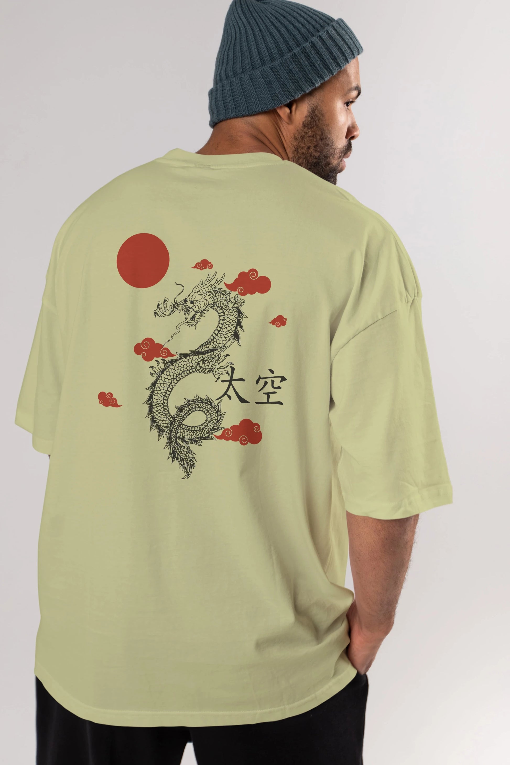 Chinese Dragon Arka Baskılı Oversize t-shirt Erkek Kadın Unisex