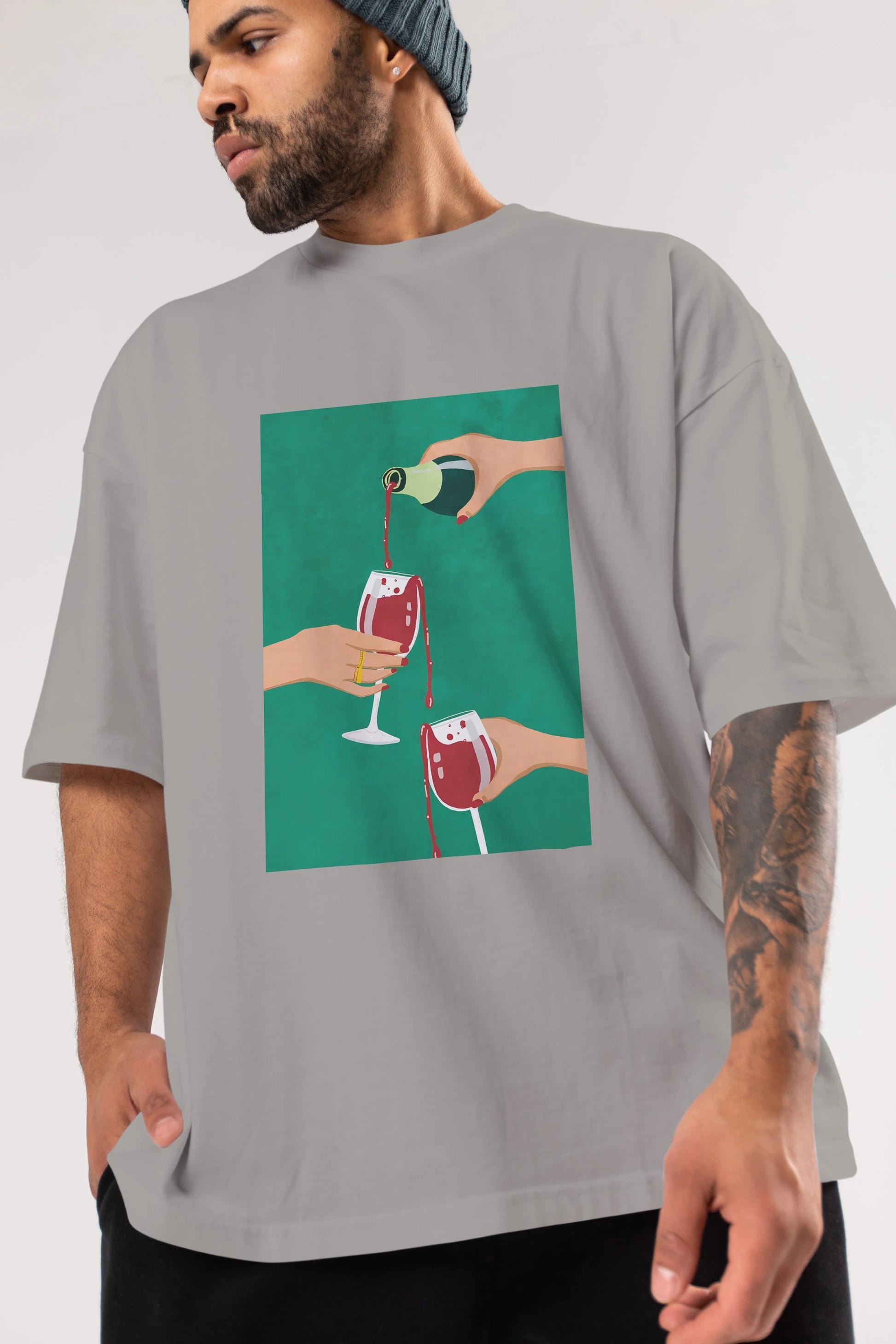 Wine 2 Ön Baskılı Oversize t-shirt Erkek Kadın Unisex %100 Pamuk Bisiklet Yaka tişort