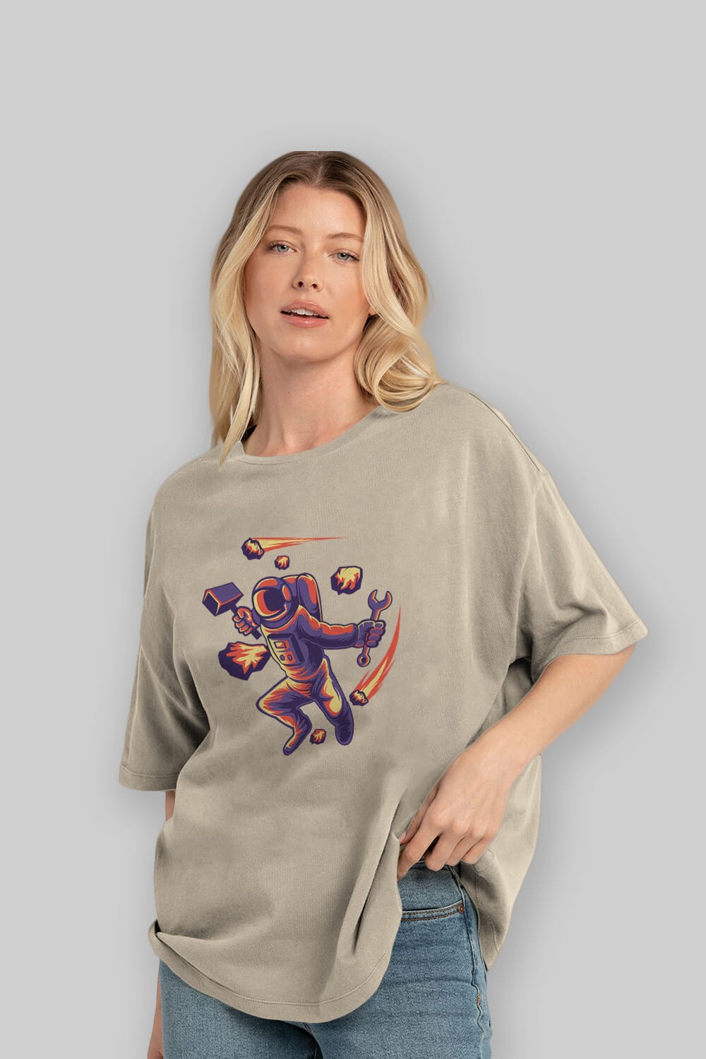 Astronaut Block Meteor Ön Baskılı Oversize t-shirt Erkek Kadın Unisex