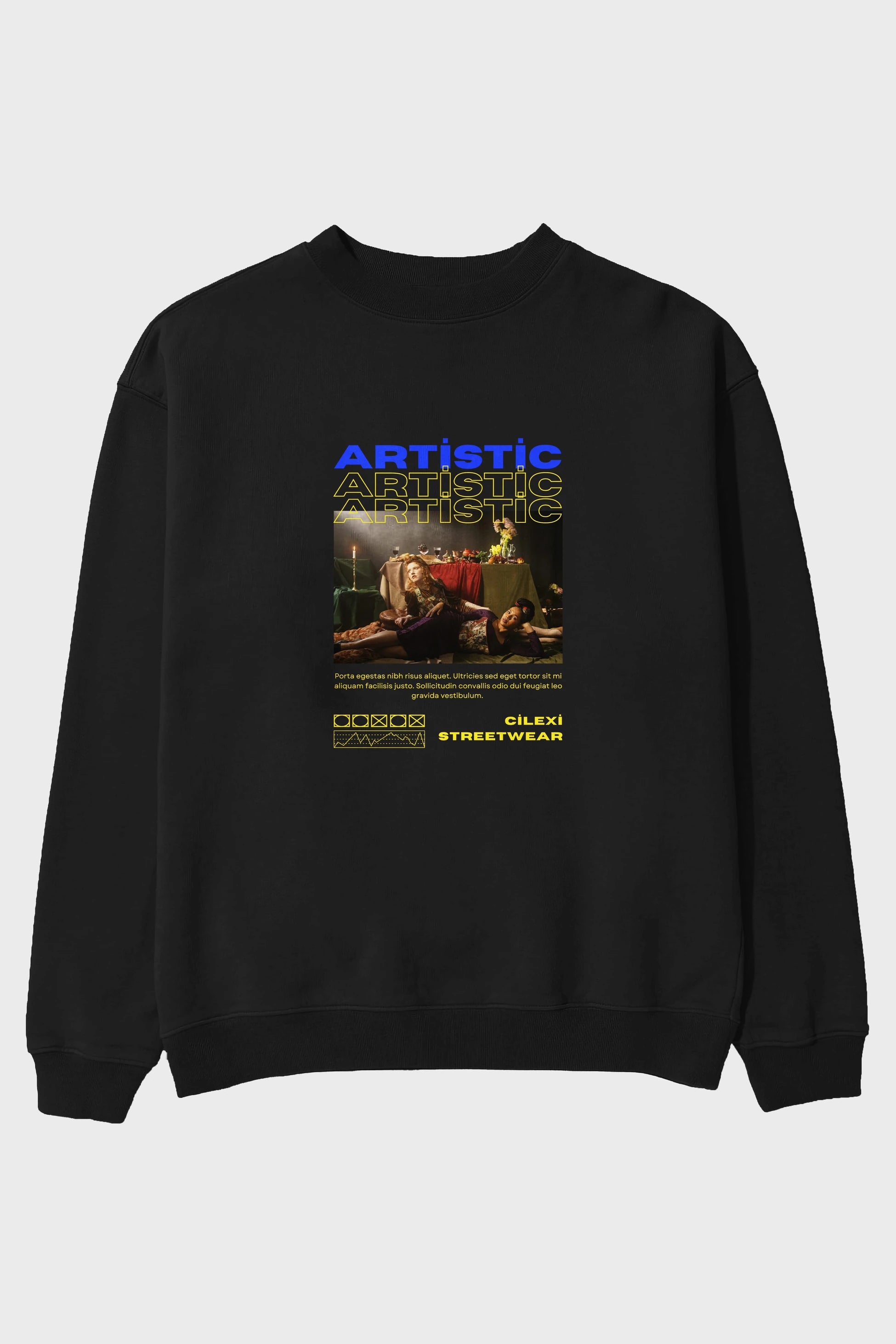 Artistic Yazılı Streetwear Ön Baskılı Oversize Sweatshirt Erkek Kadın Unisex