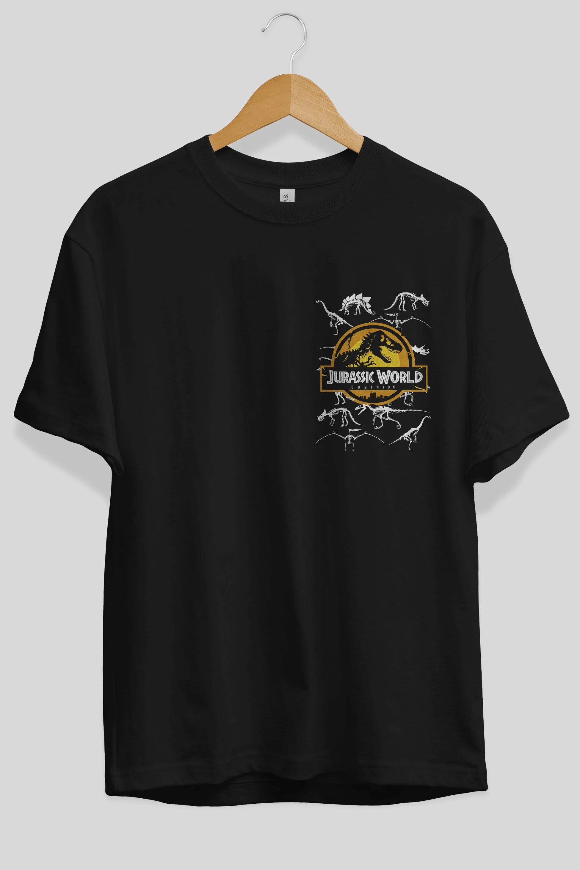 Jurassic Park (5) Ön Sol Baskılı Oversize t-shirt Erkek Kadın Unisex %100 Pamuk Bisiklet Yaka tişort