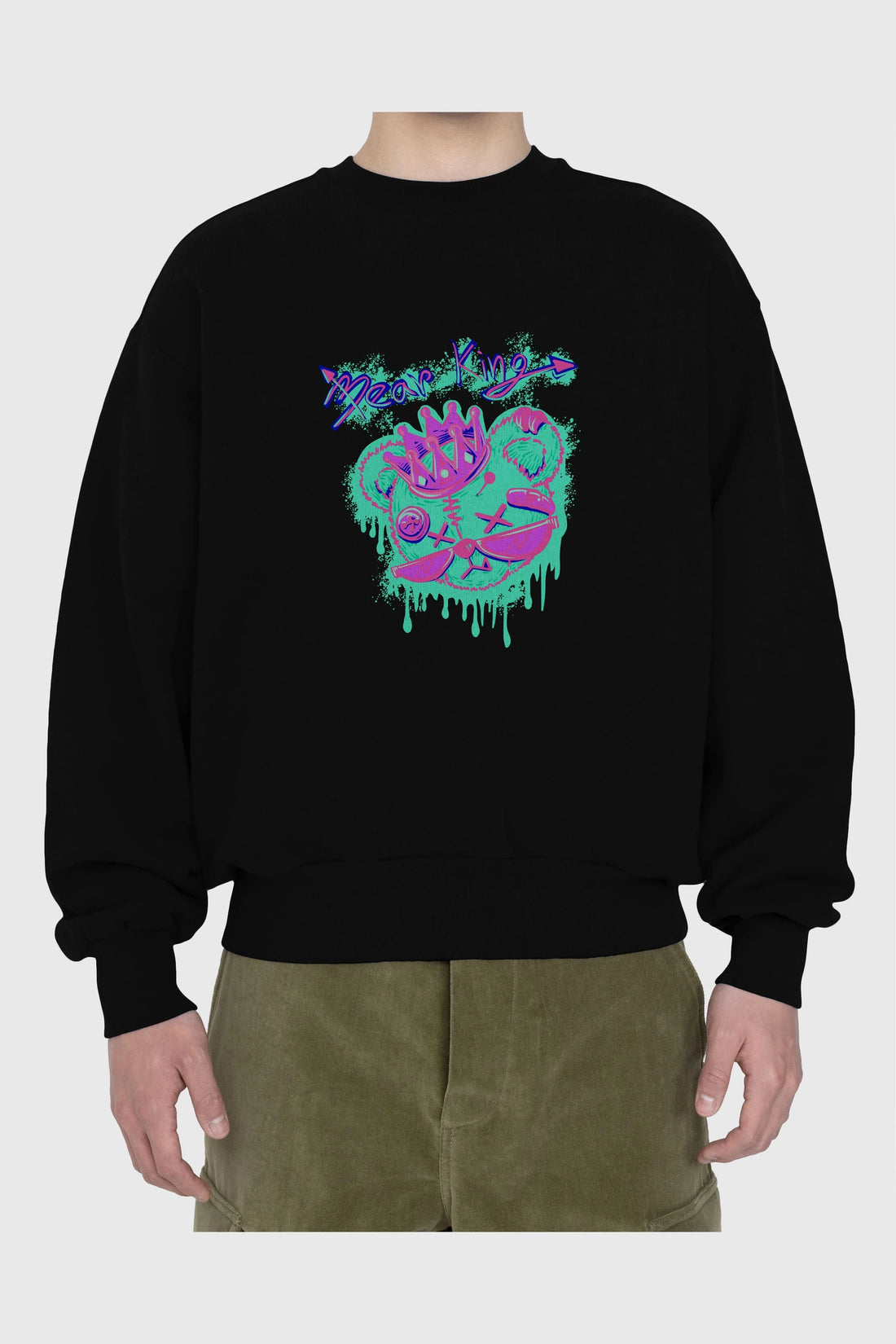 Bear King Ön Baskılı Oversize Sweatshirt Erkek Kadın Unisex