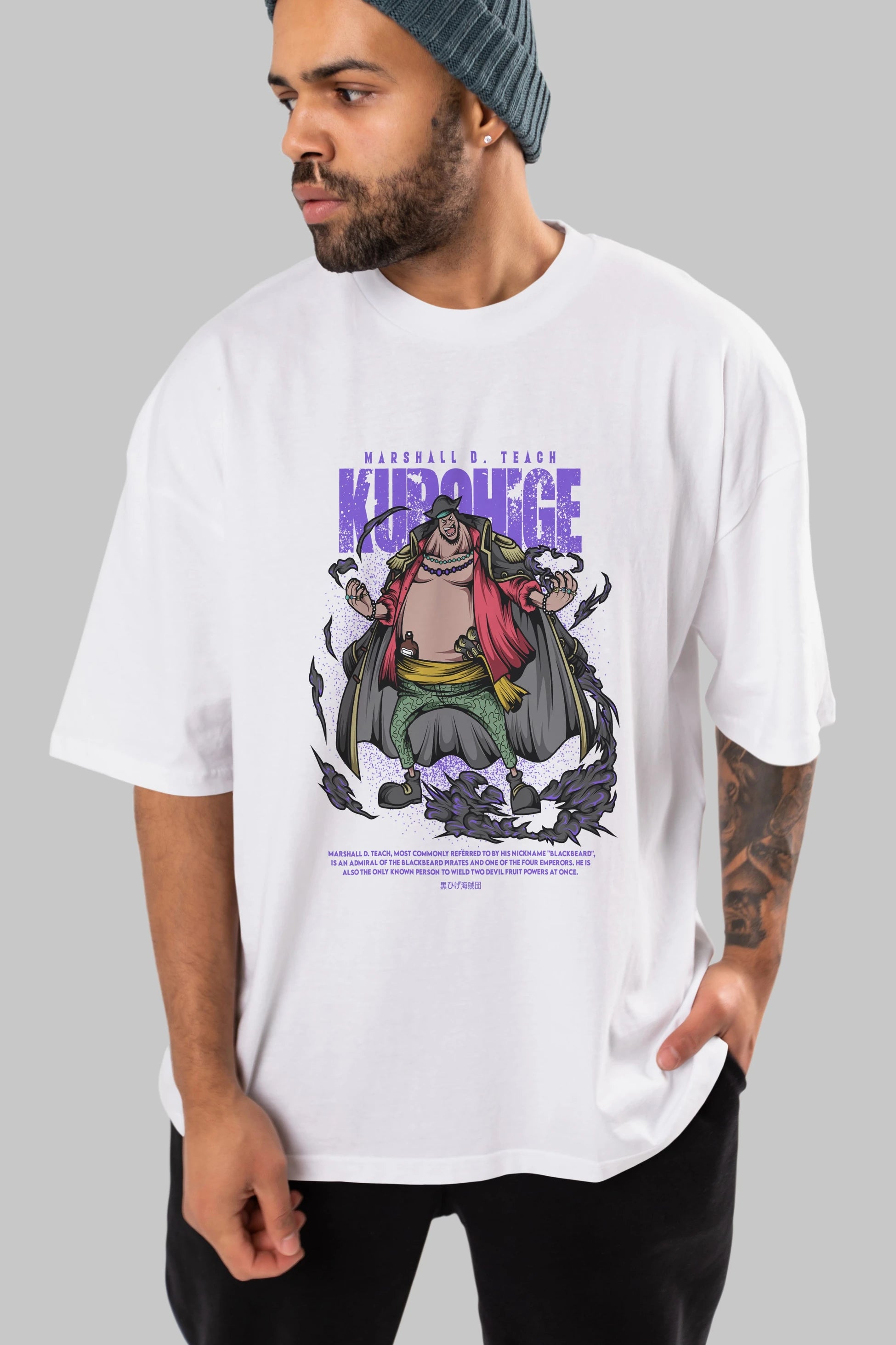 Marshall D. Teach Anime Ön Baskılı Oversize t-shirt %100 pamuk Erkek Kadın Unisex