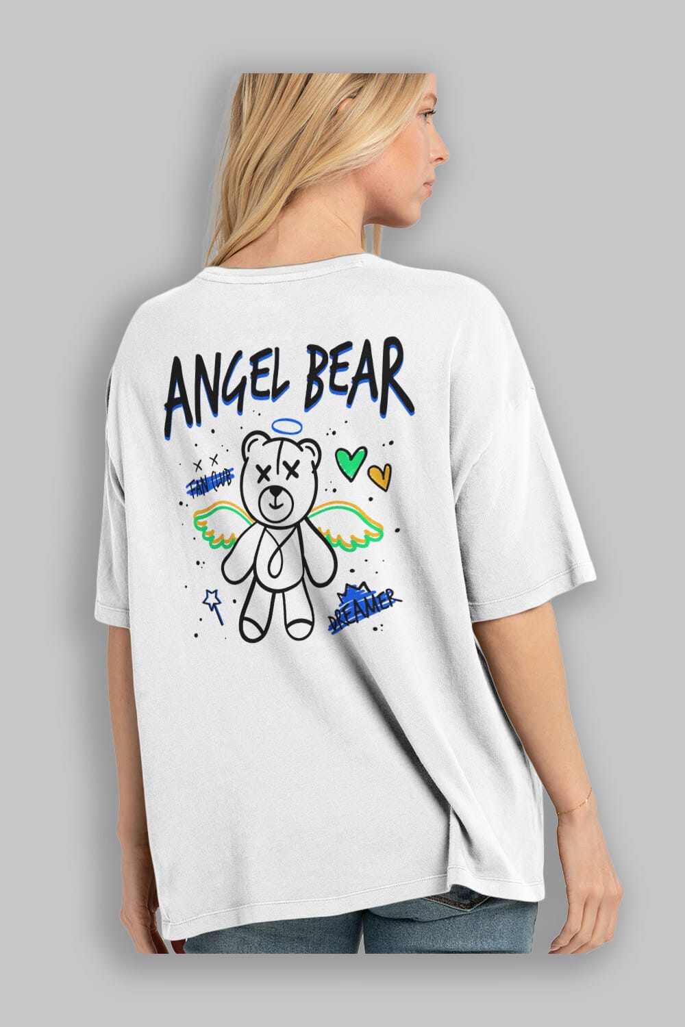 Angel Bear Arka Baskılı Oversize t-shirt Erkek Kadın Unisex