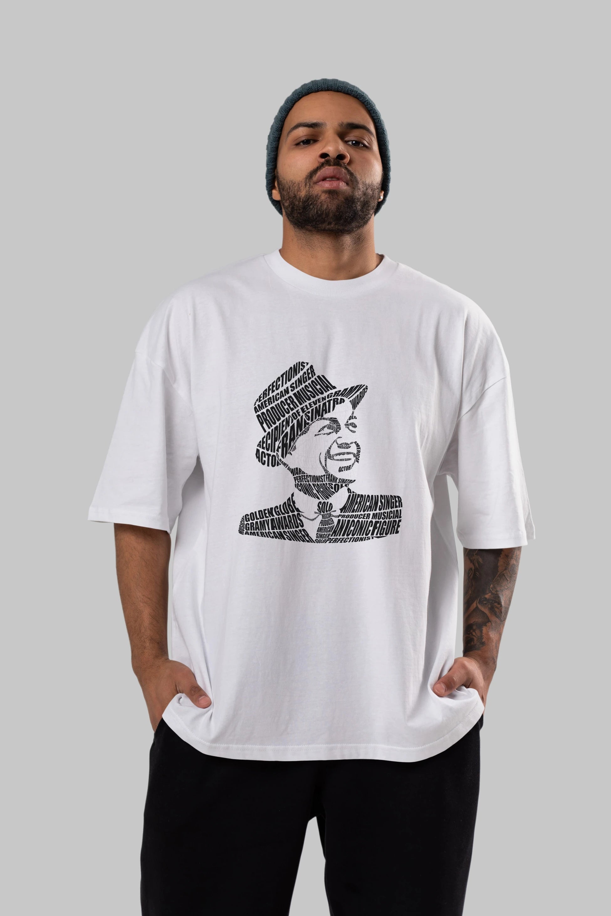 Frank Sinatra Calligram Ön Baskılı Oversize t-shirt %100 pamuk Erkek Kadın Unisex