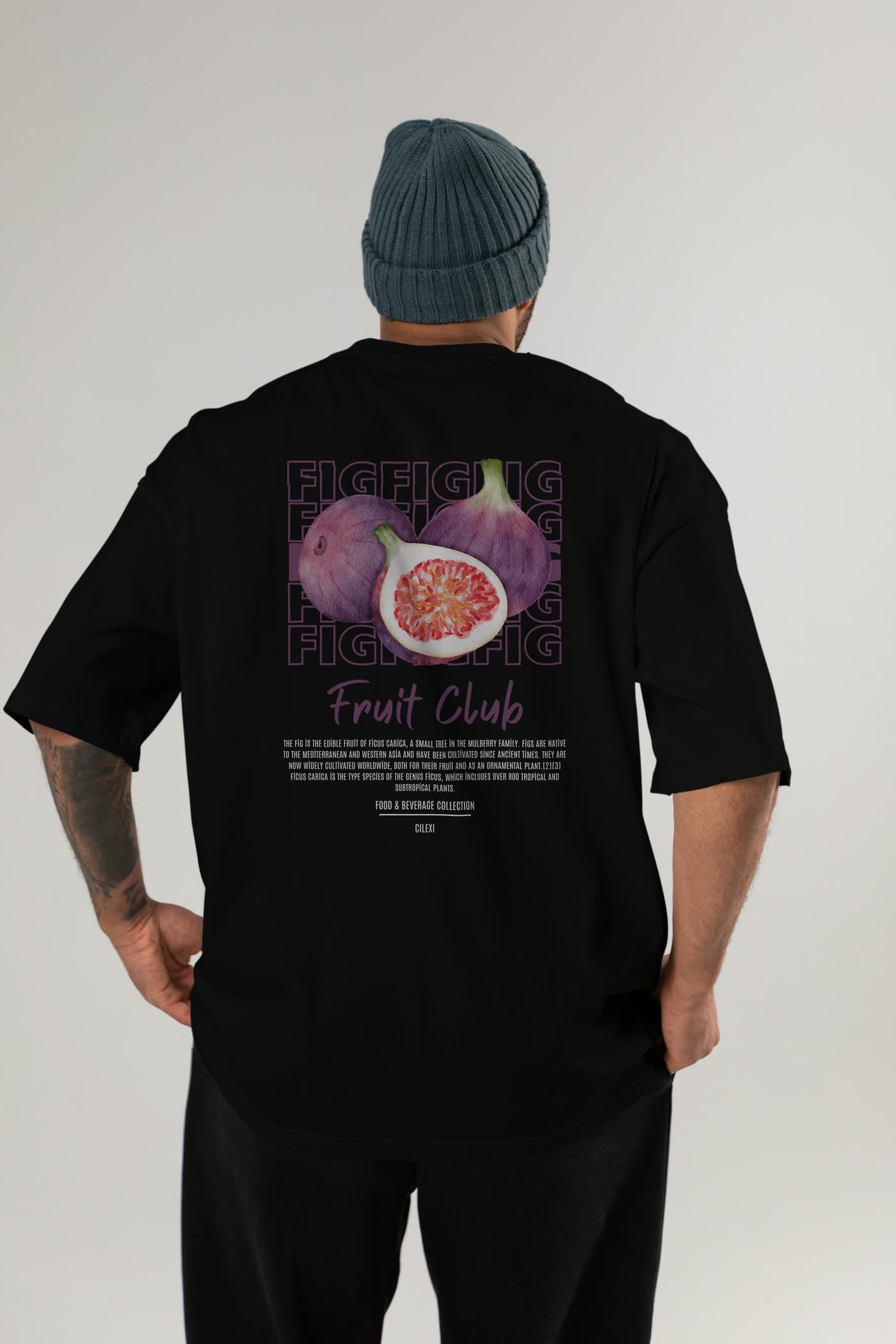 Fig Arka Baskılı Oversize t-shirt Erkek Kadın Pamuk Bisiklet Yaka tişort