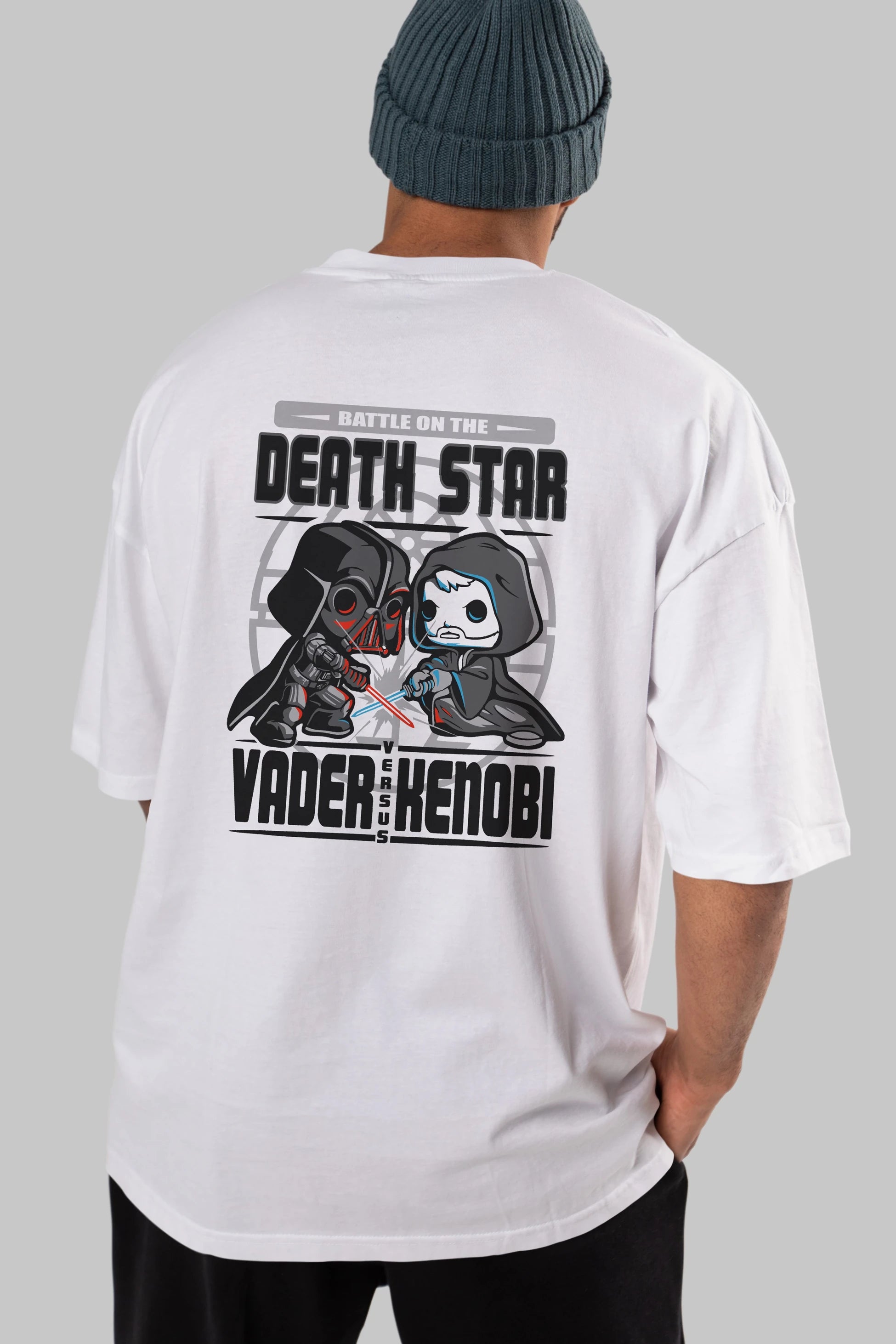 Vader Kenobi Arka Baskılı Oversize t-shirt Erkek Kadın Unisex %100 Pamuk Bisiklet Yaka tişort