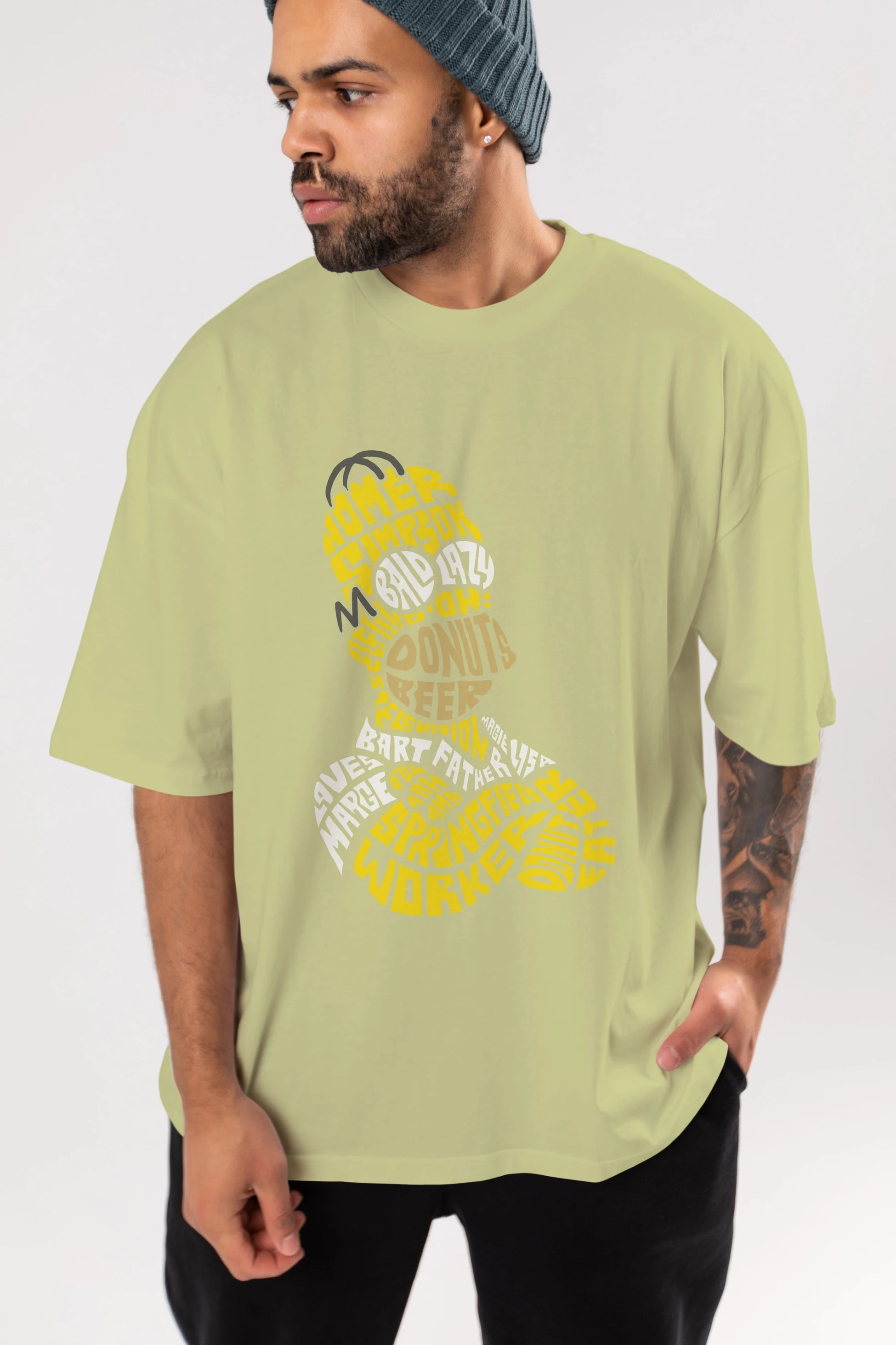 Homer Simpson Ön Baskılı Oversize t-shirt %100 pamuk Erkek Kadın Unisex