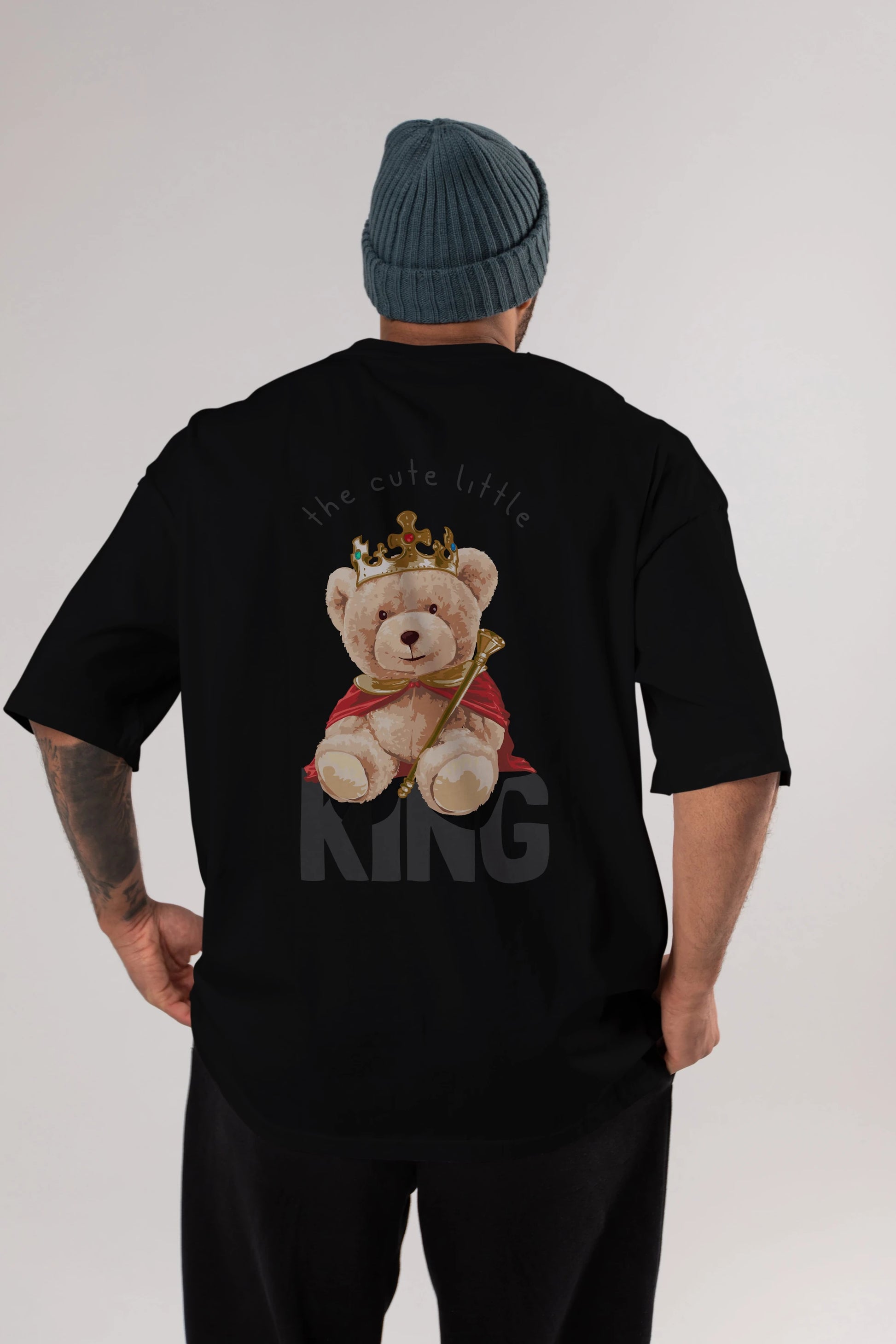 Teddy Bear King Arka Baskılı Oversize t-shirt Erkek Kadın Unisex %100 Pamuk