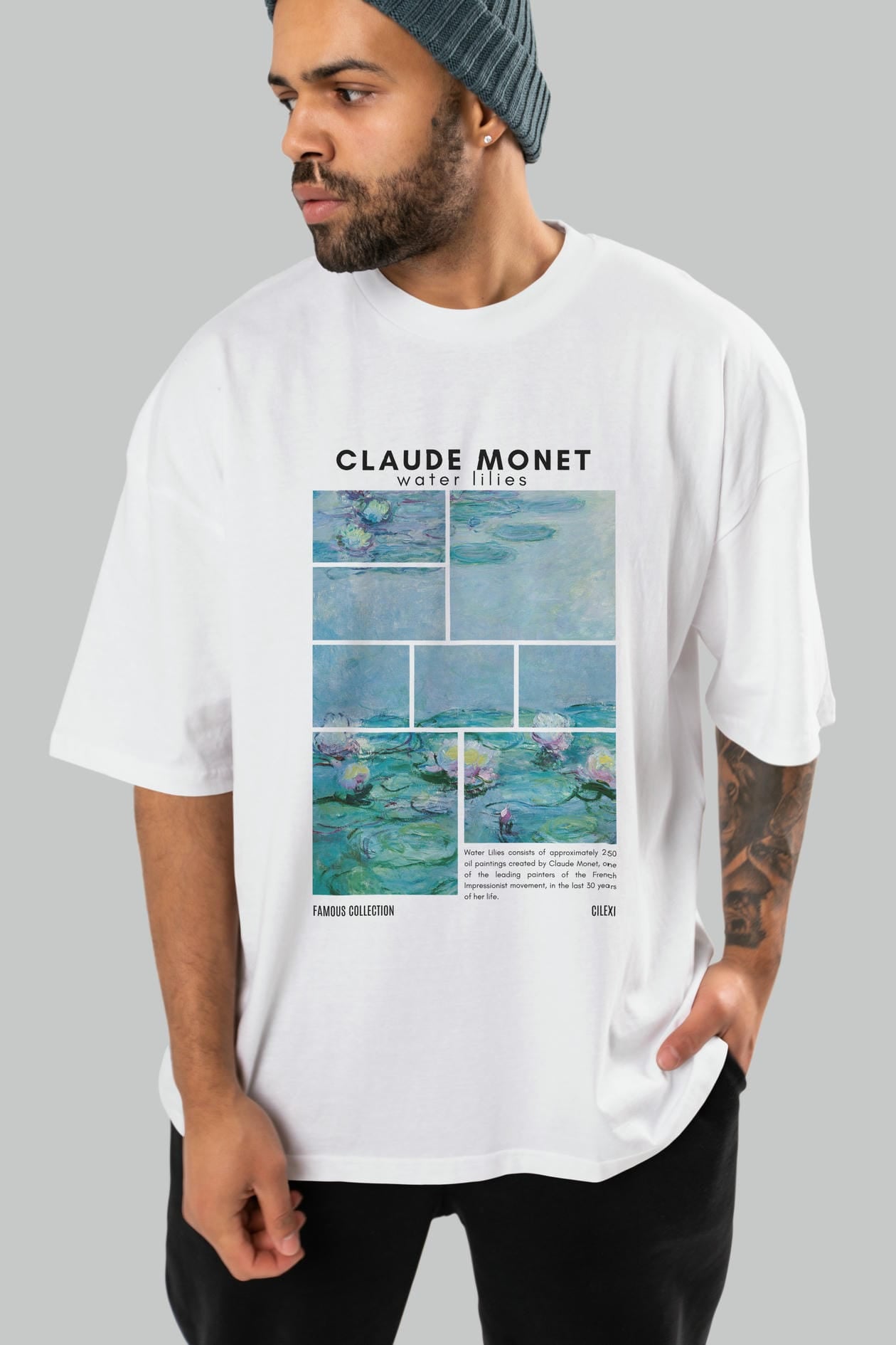 Claude Monet ön Baskılı Oversize t-shirt Erkek Kadın Bisiklet Yaka Pamuk tişort