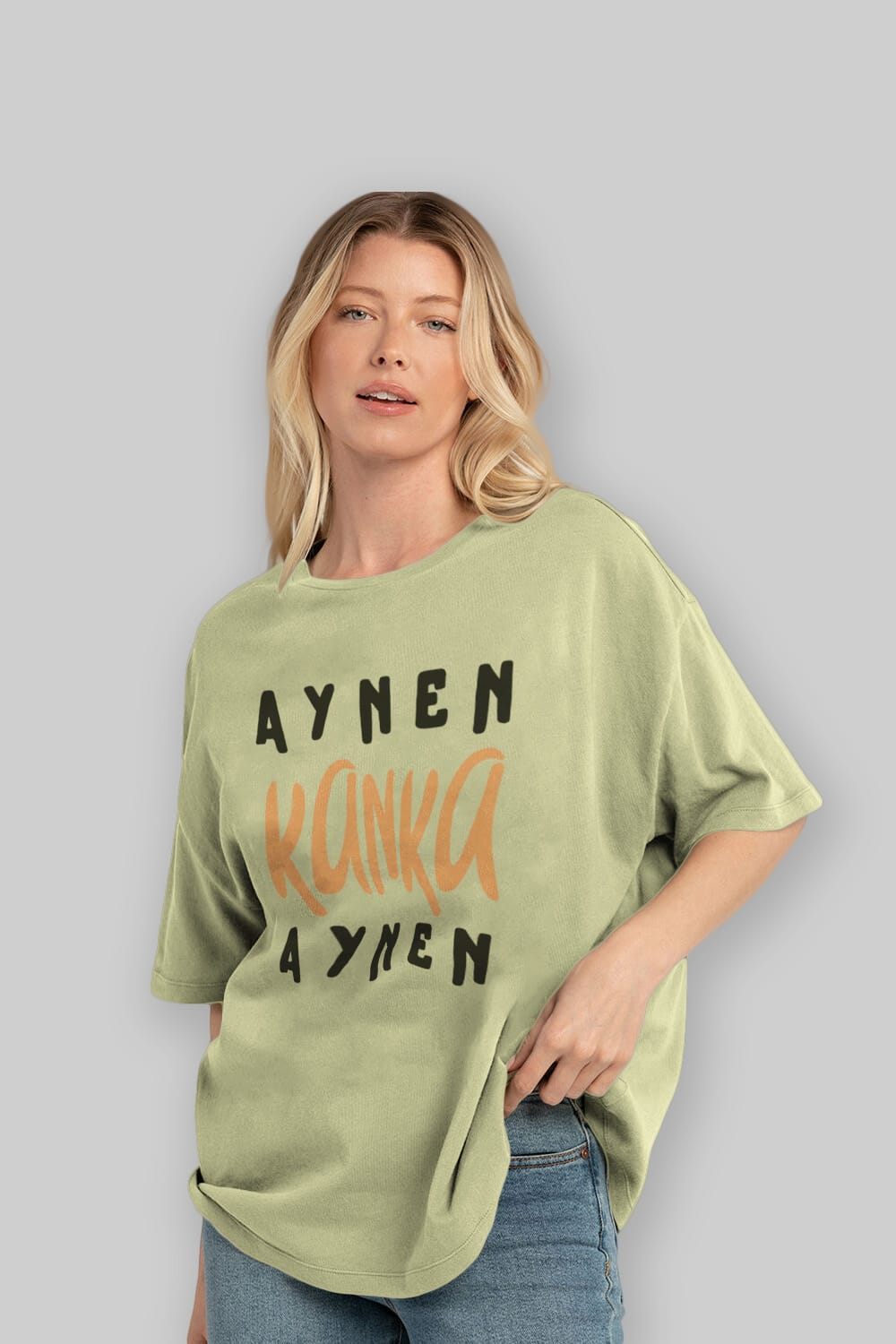 Aynen Kanka Aynen Yazılı Ön Baskılı Oversize t-shirt Erkek Kadın Unisex