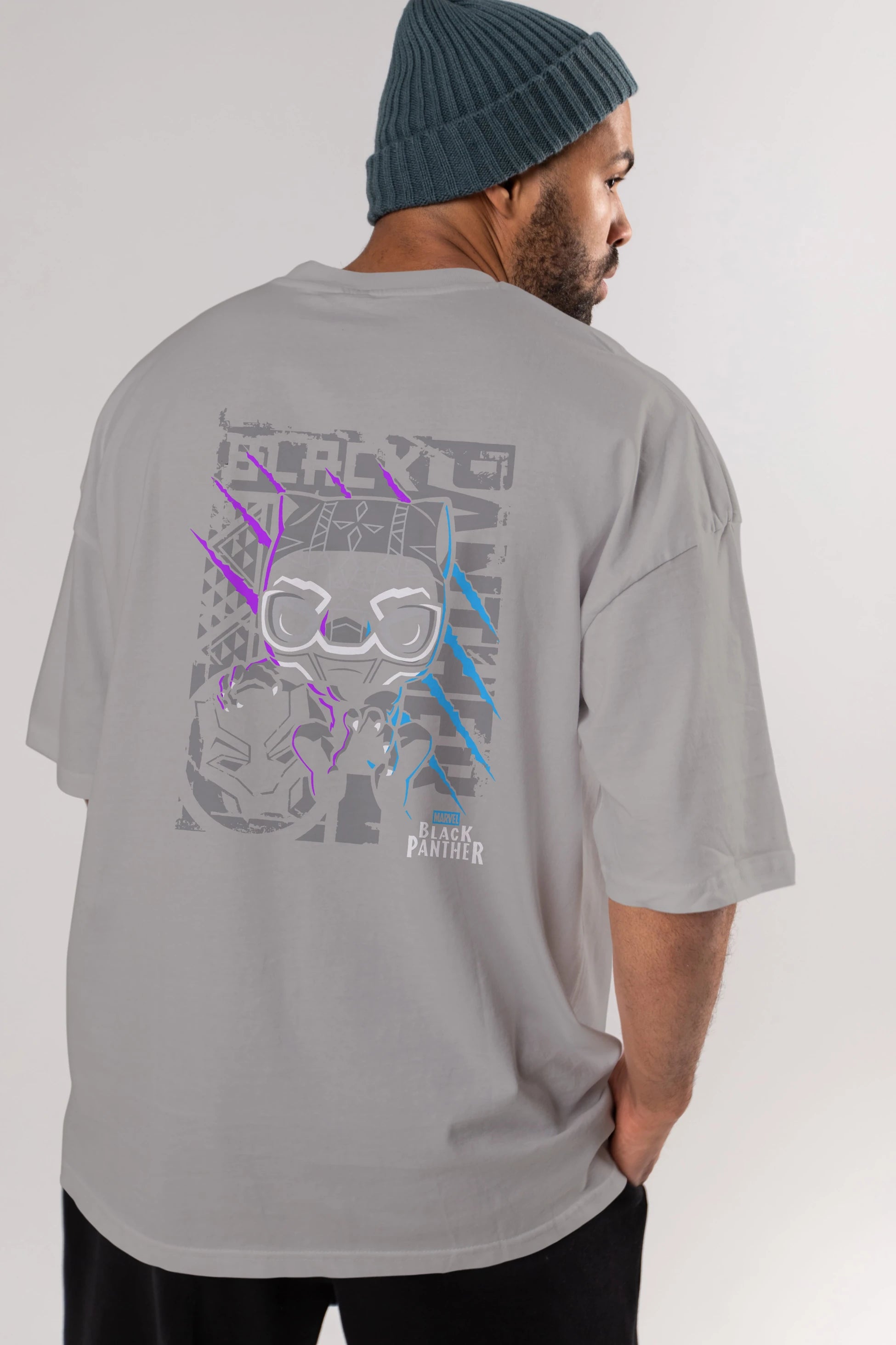 Black Panther Arka Baskılı Oversize t-shirt Erkek Kadın Unisex %100 Pamuk Bisiklet Yaka tişort