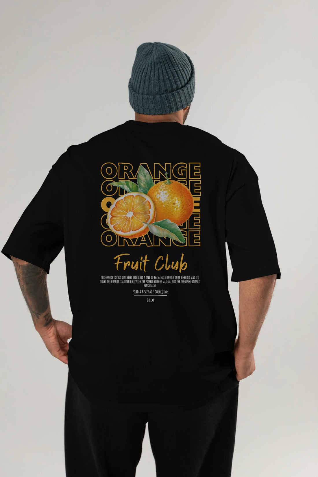 Orange Arka Baskılı Oversize t-shirt Erkek Kadın Pamuk Bisiklet Yaka tişort