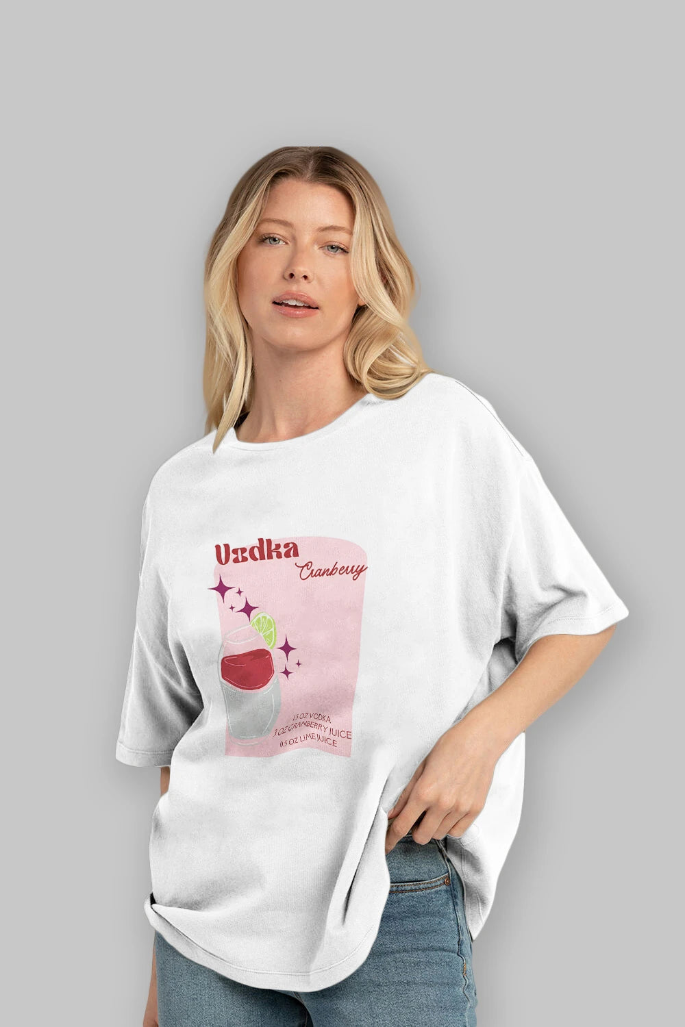Vodka Cranberry 2 Ön Baskılı Oversize t-shirt Erkek Kadın Unisex %100 Pamuk Bisiklet Yaka tişort