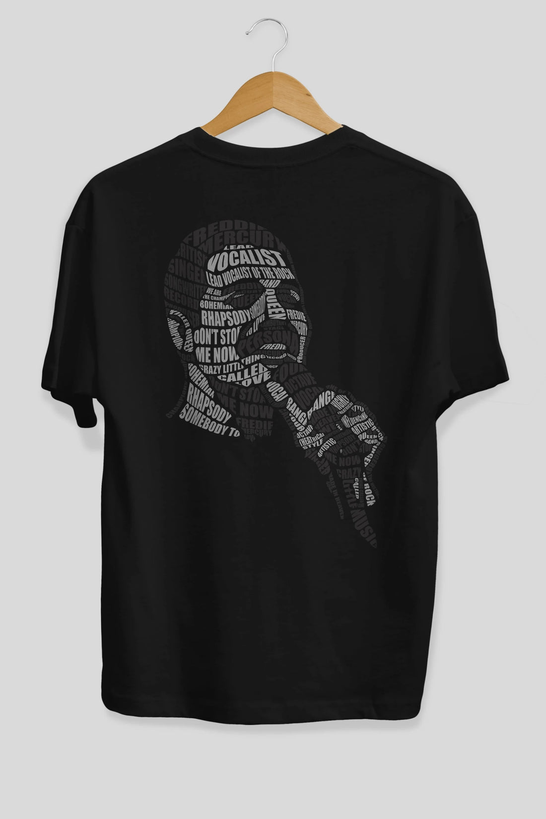 Freddy Mercuri Calligram Arka Baskılı Oversize t-shirt %100 pamuk Erkek Kadın Unisex