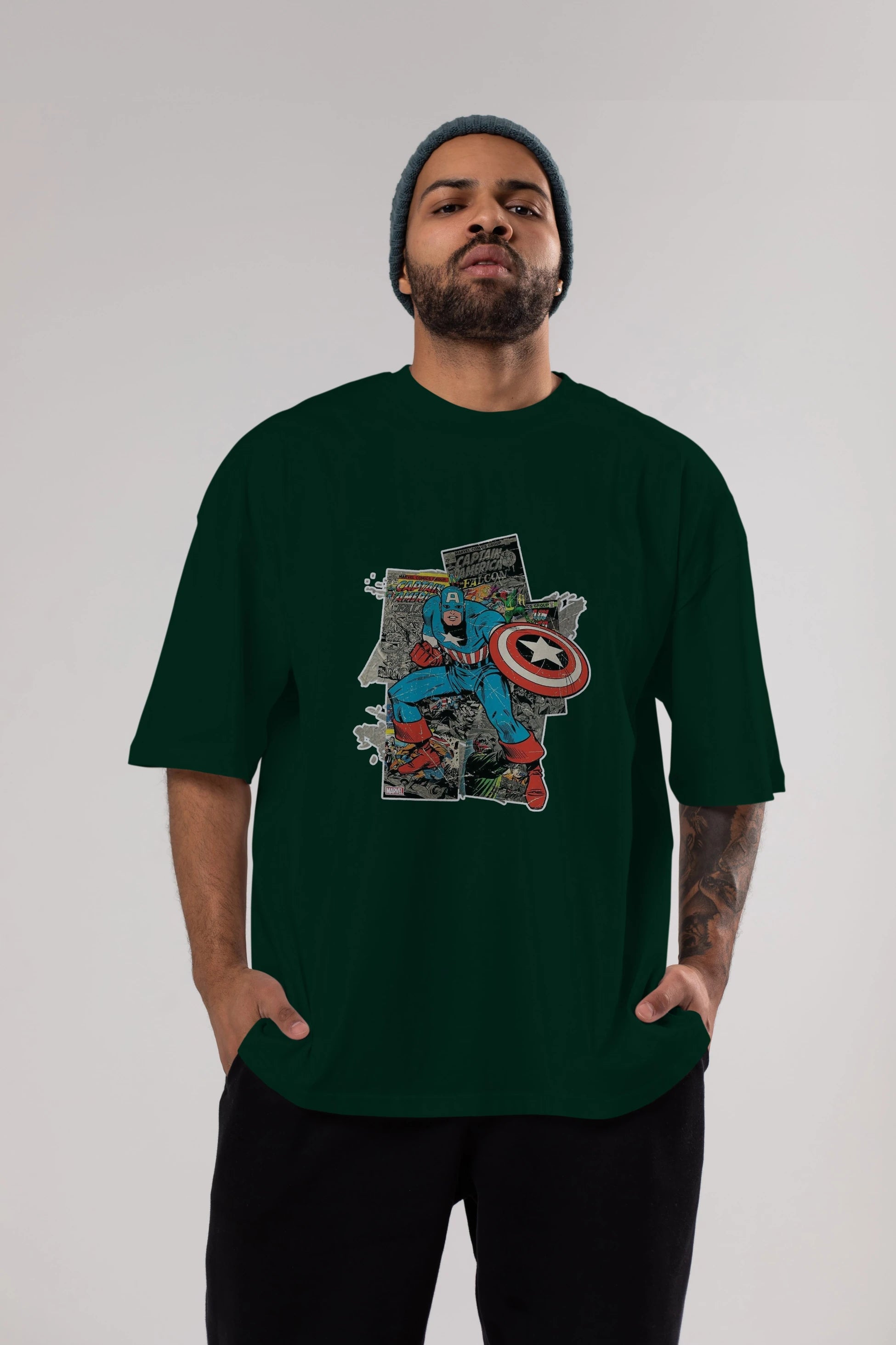 Captain America (2) Ön Baskılı Oversize t-shirt Erkek Kadın Unisex %100 Pamuk Bisiklet Yaka tişort