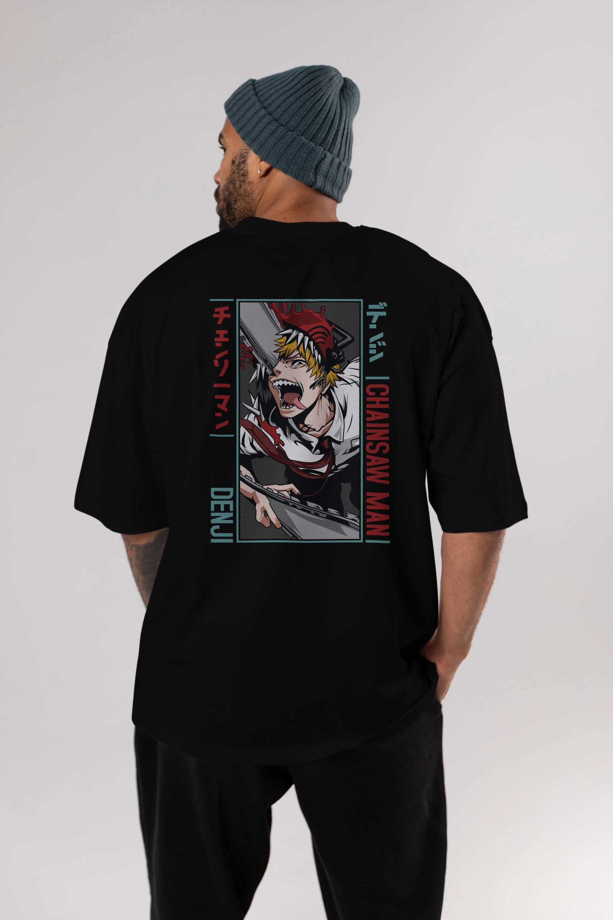 Denji Chainsaw Man Anime Arka Baskılı Oversize t-shirt Erkek Kadın Unisex