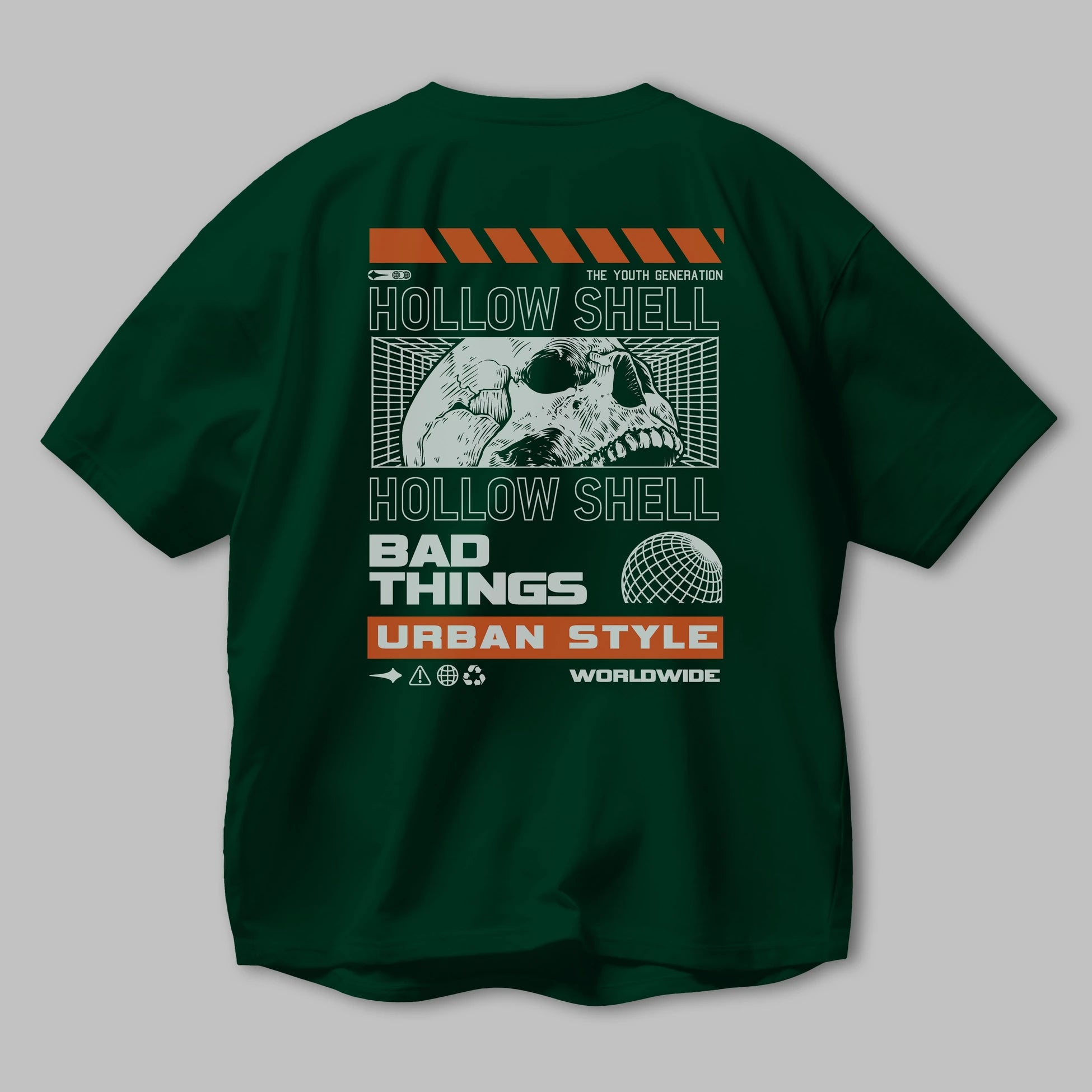 Hollow Shell Arka Baskılı Oversize t-shirt Erkek Kadın Unisex