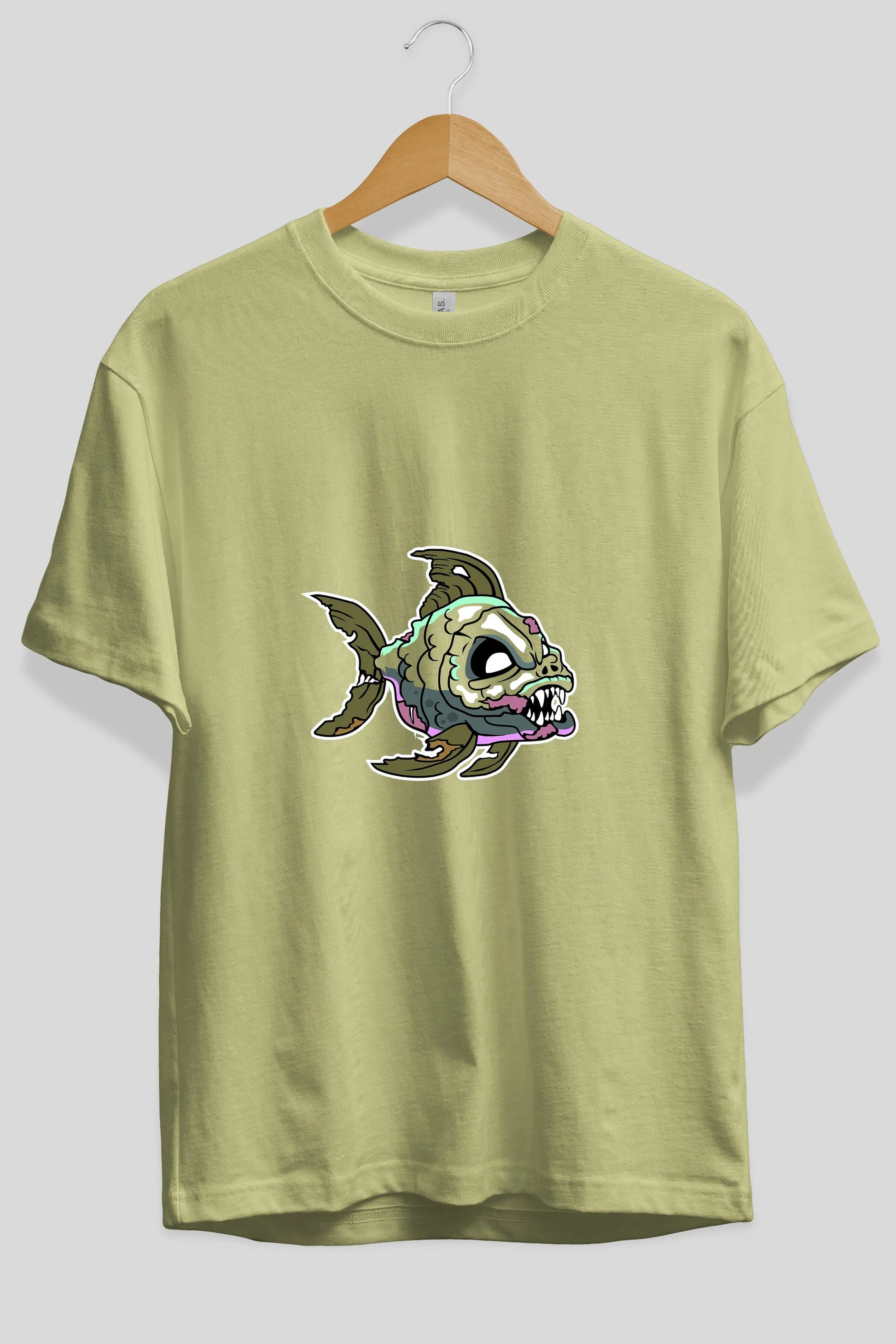 Fish Monster Ön Baskılı Oversize t-shirt Erkek Kadın Unisex %100 Pamuk tişort