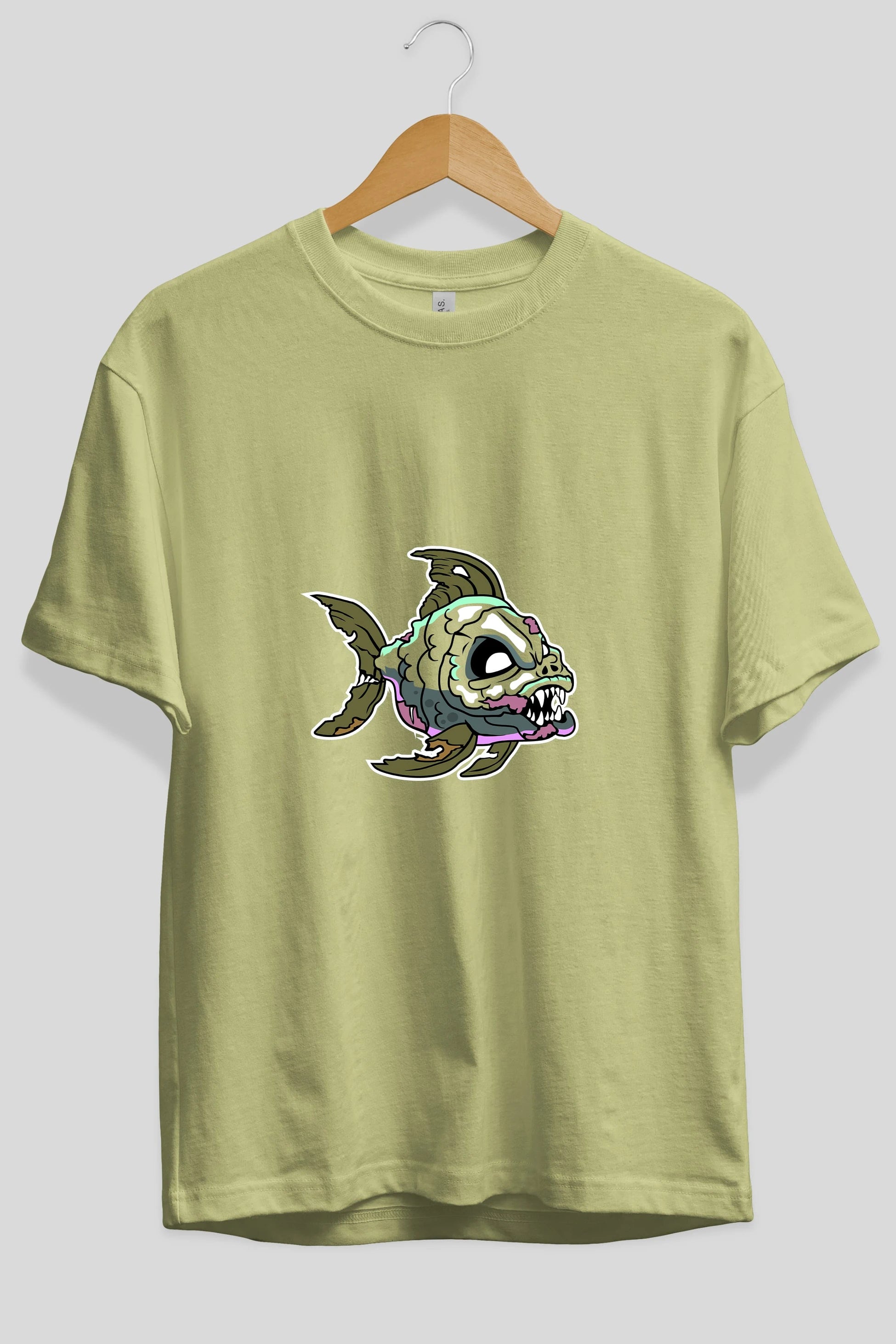 Fish Monster Ön Baskılı Oversize t-shirt Erkek Kadın Unisex %100 Pamuk tişort