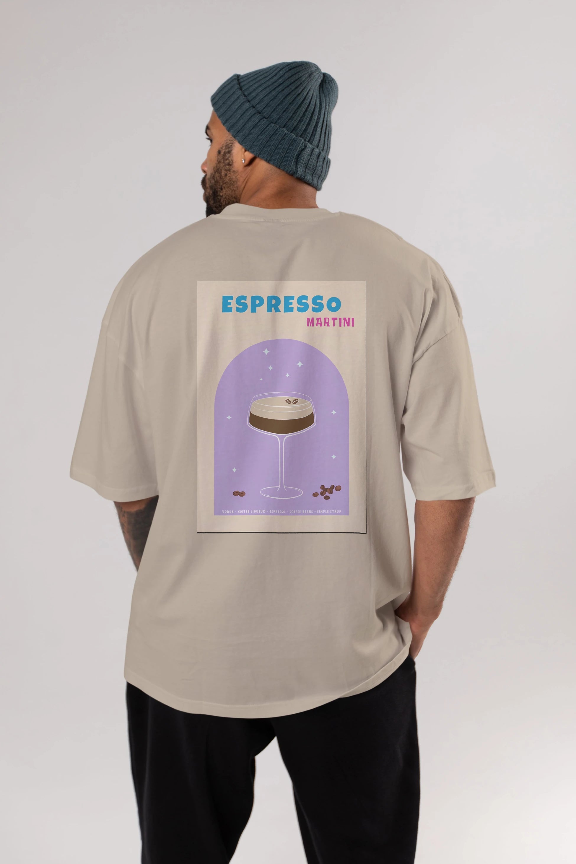 Espresso Martini 5 Arka Baskılı Oversize t-shirt Erkek Kadın Unisex %100 Pamuk Bisiklet Yaka tişort