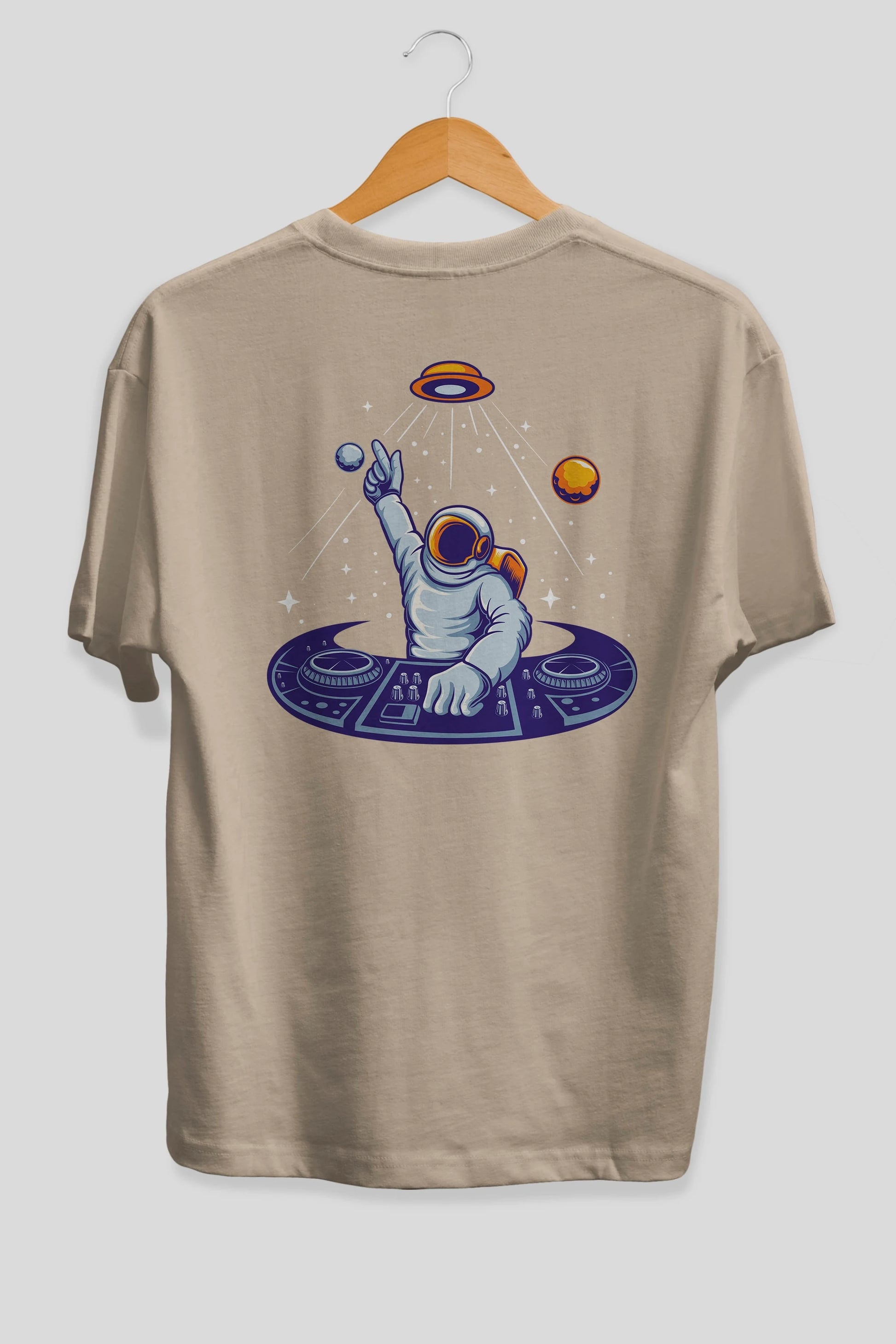 Astronaut Disk Jockey Party Arka Baskılı Oversize t-shirt Erkek Kadın Unisex