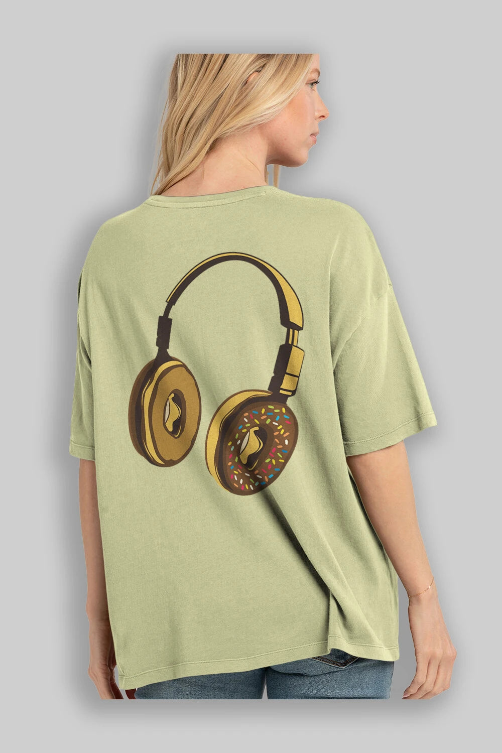 Headphone Donut Arka Baskılı Oversize t-shirt %100 pamuk Erkek Kadın Unisex