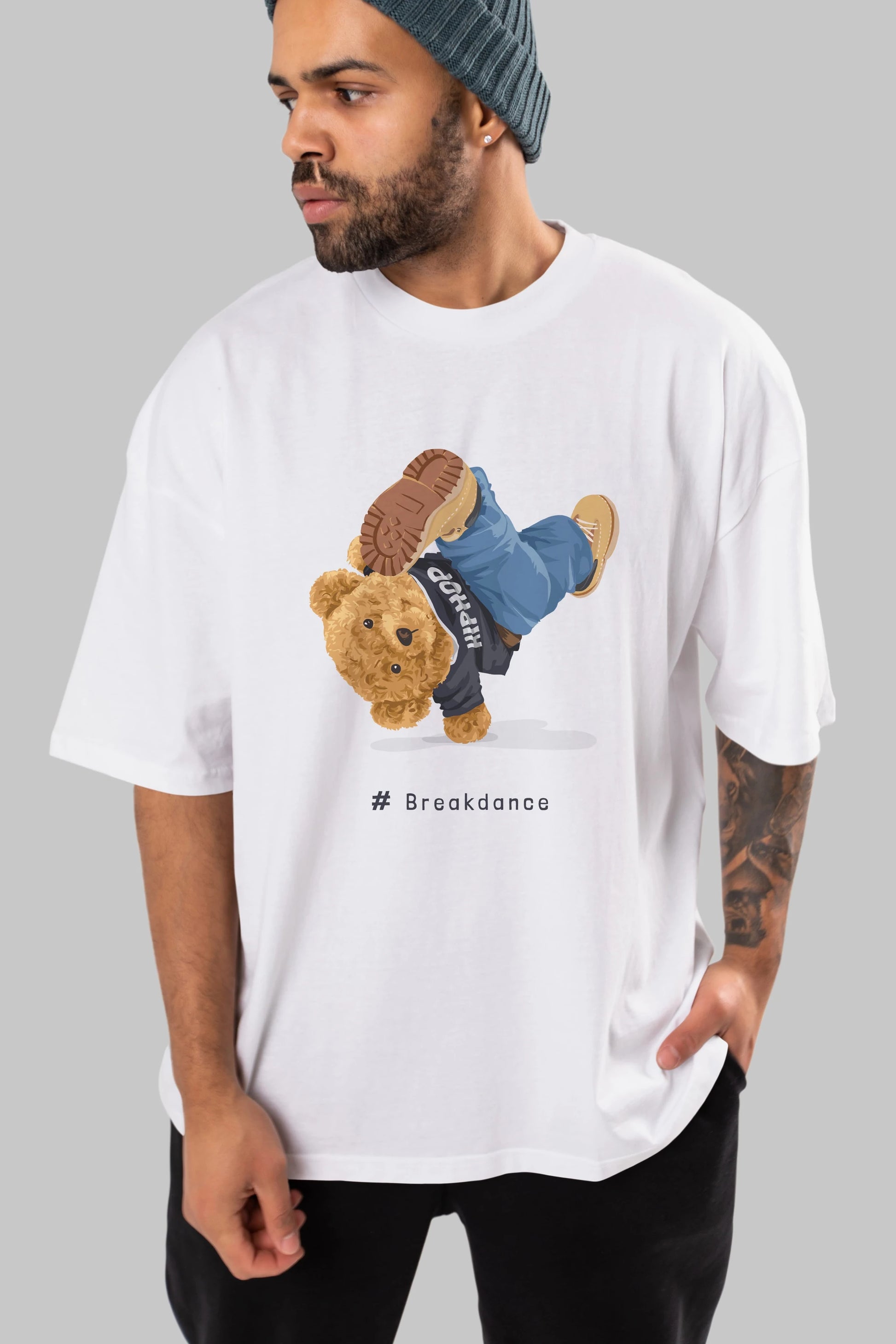 Teddy Bear Breakdance Ön Baskılı Oversize t-shirt Erkek Kadın Unisex %100 Pamuk