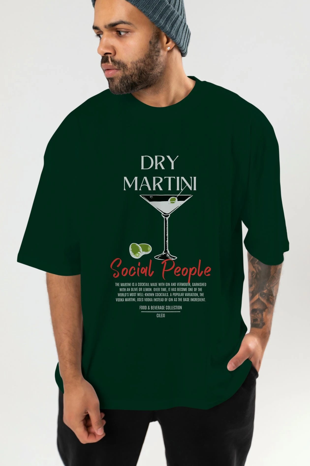 Dry Martını Kokteyl Serisi ön Baskılı Oversize t-shirt Erkek Kadın %100 Pamuk Bisiklet Yaka tişort