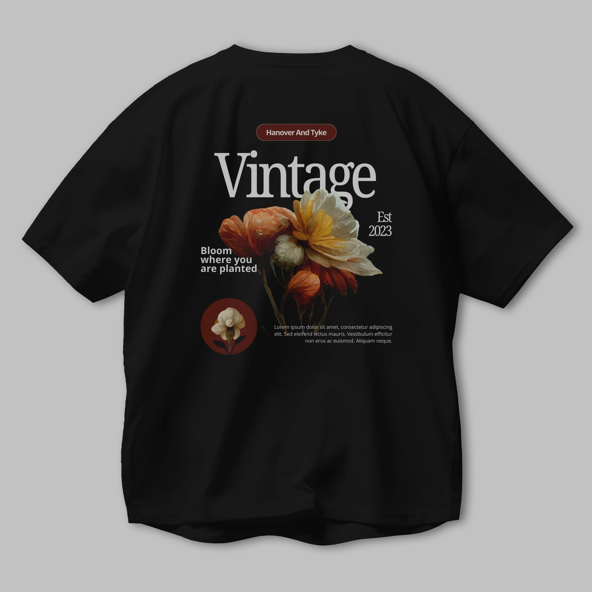 Vintage Çiçek Arka Baskılı Oversize t-shirt Erkek Kadın Unisex