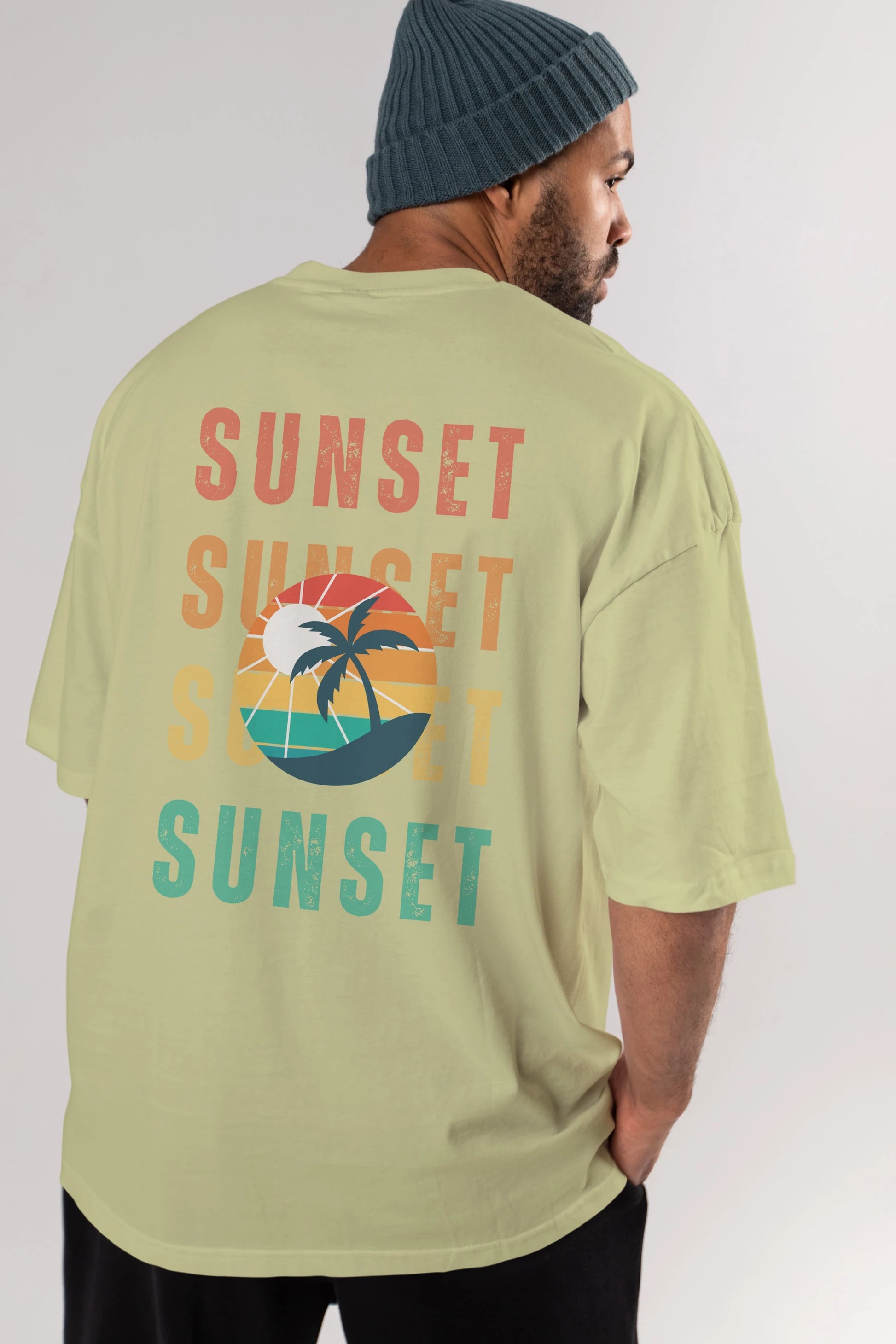 Sunset Yazılı Arka Baskılı Oversize t-shirt Erkek Kadın Unisex
